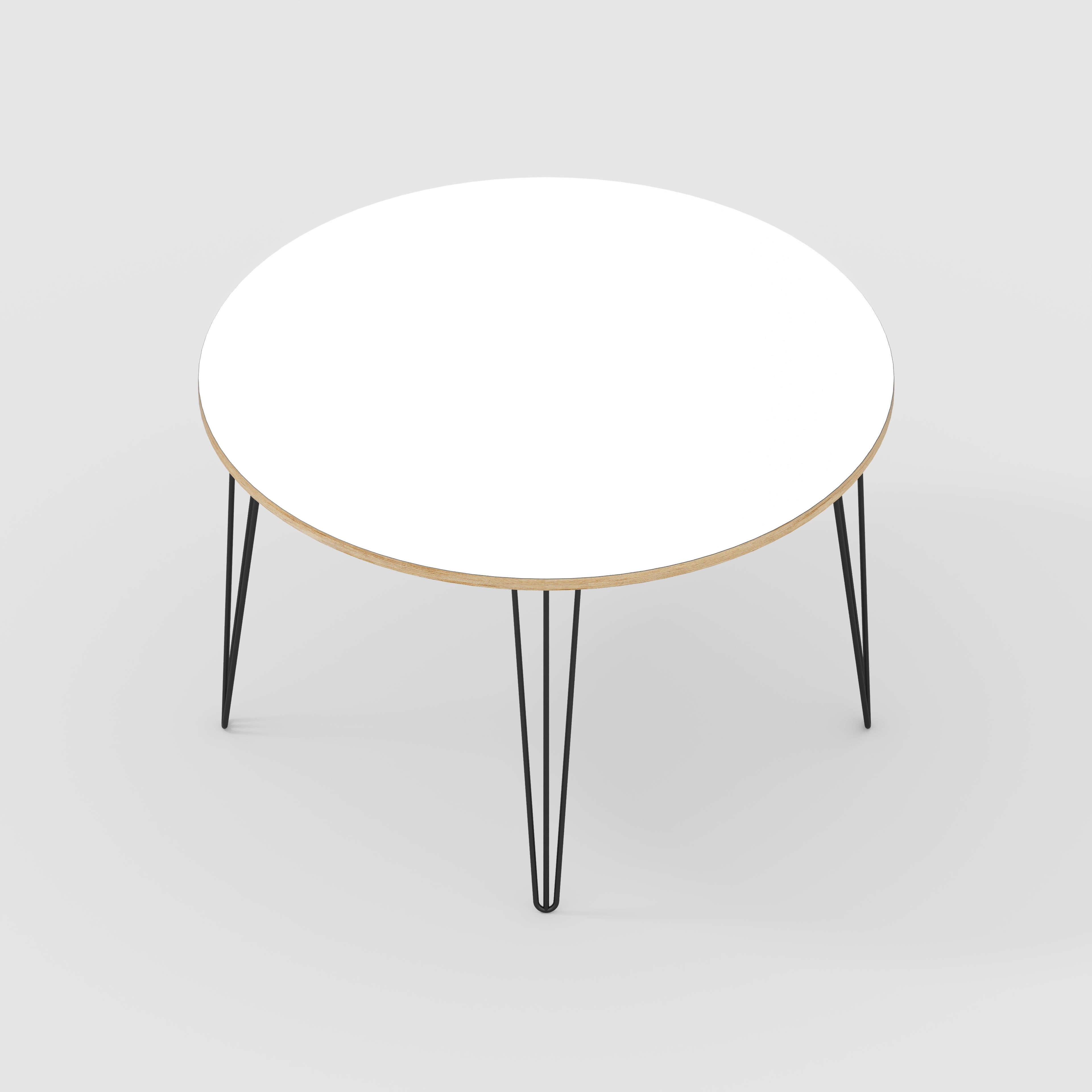 Round Table with Black Hairpin Legs - Formica White - 1200(dia) x 735(h)