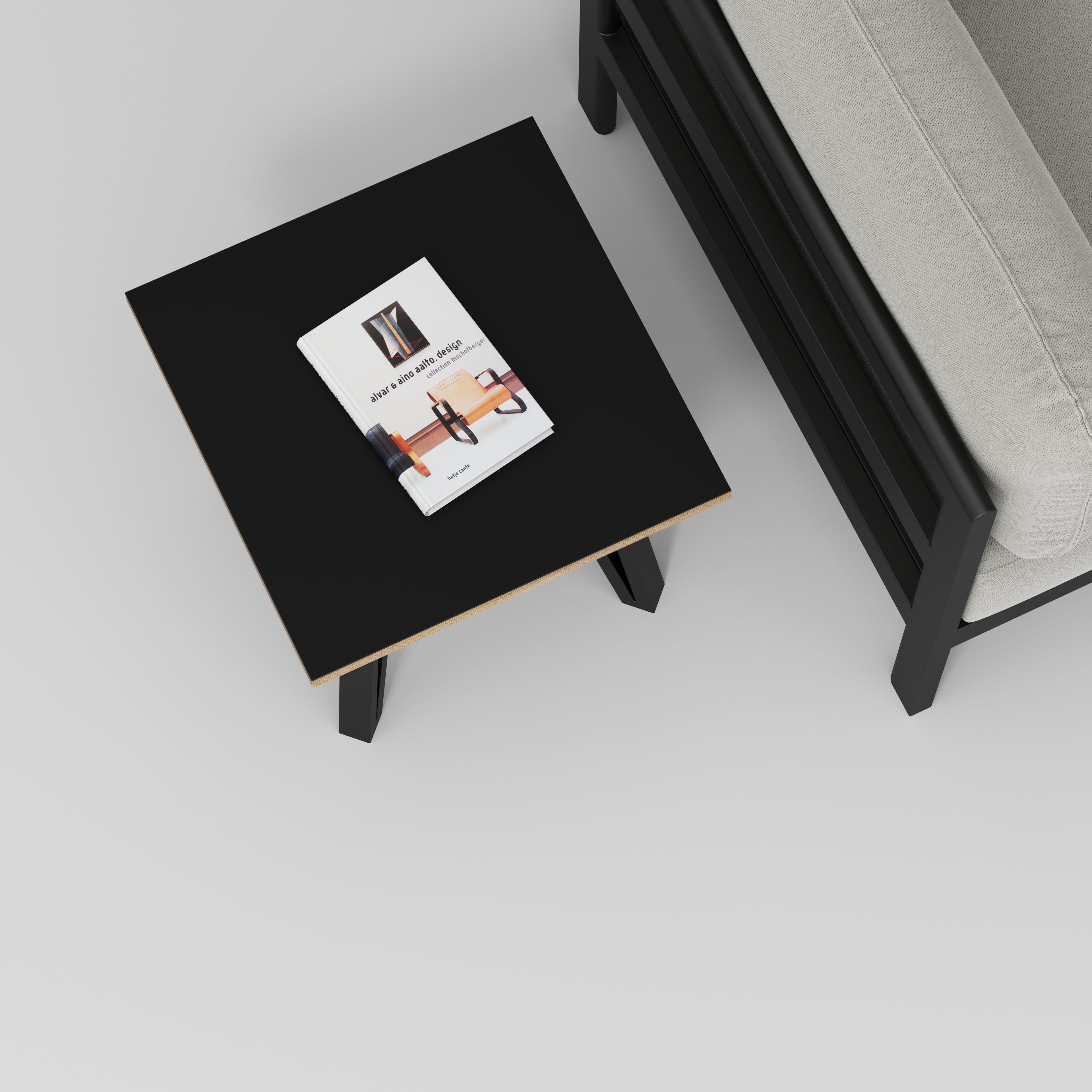 Side Table with Black Box Hairpin Legs - Formica Diamond Black - 500(w) x 500(d) x 425(h)