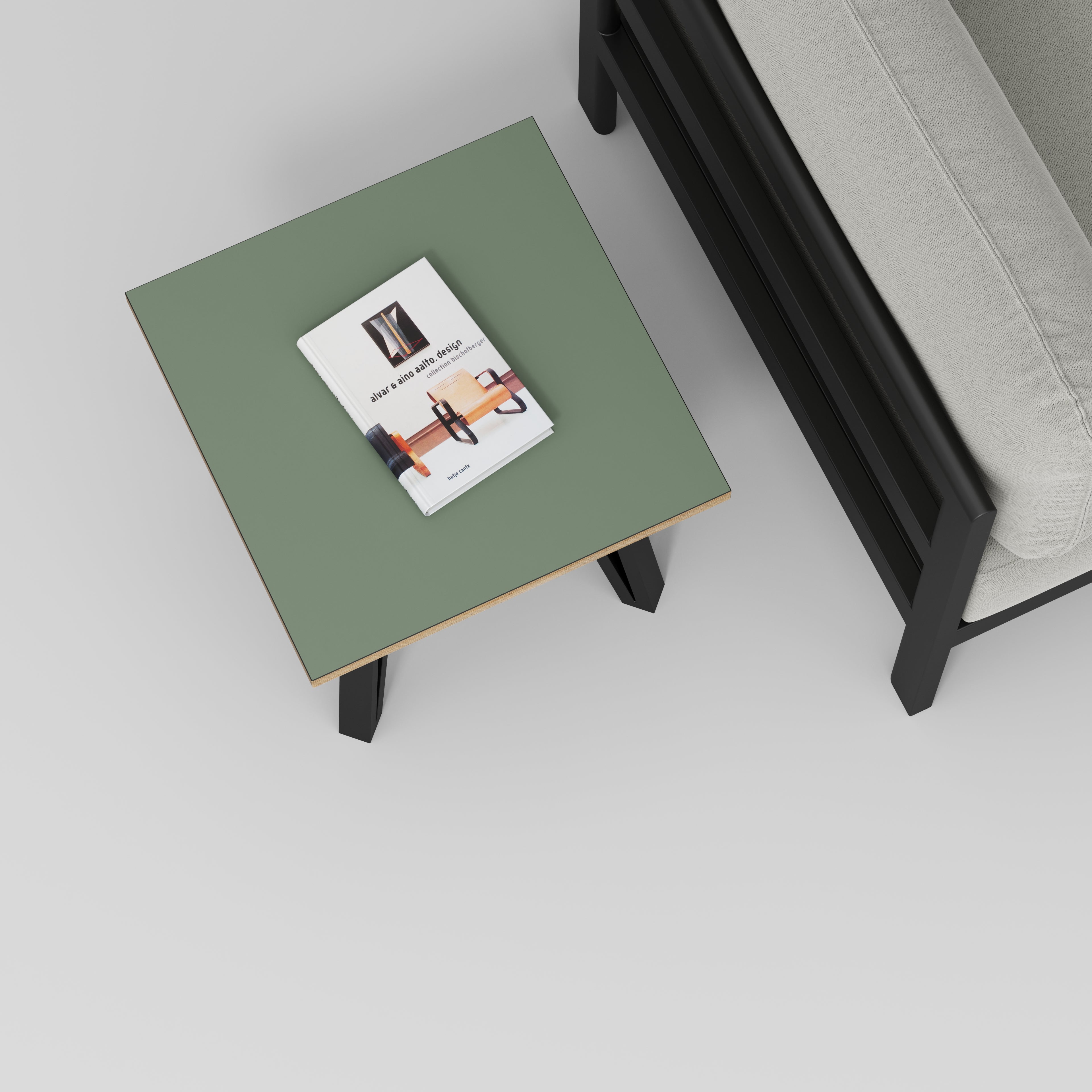 Side Table with Black Box Hairpin Legs - Formica Green Slate - 500(w) x 500(d) x 425(h)