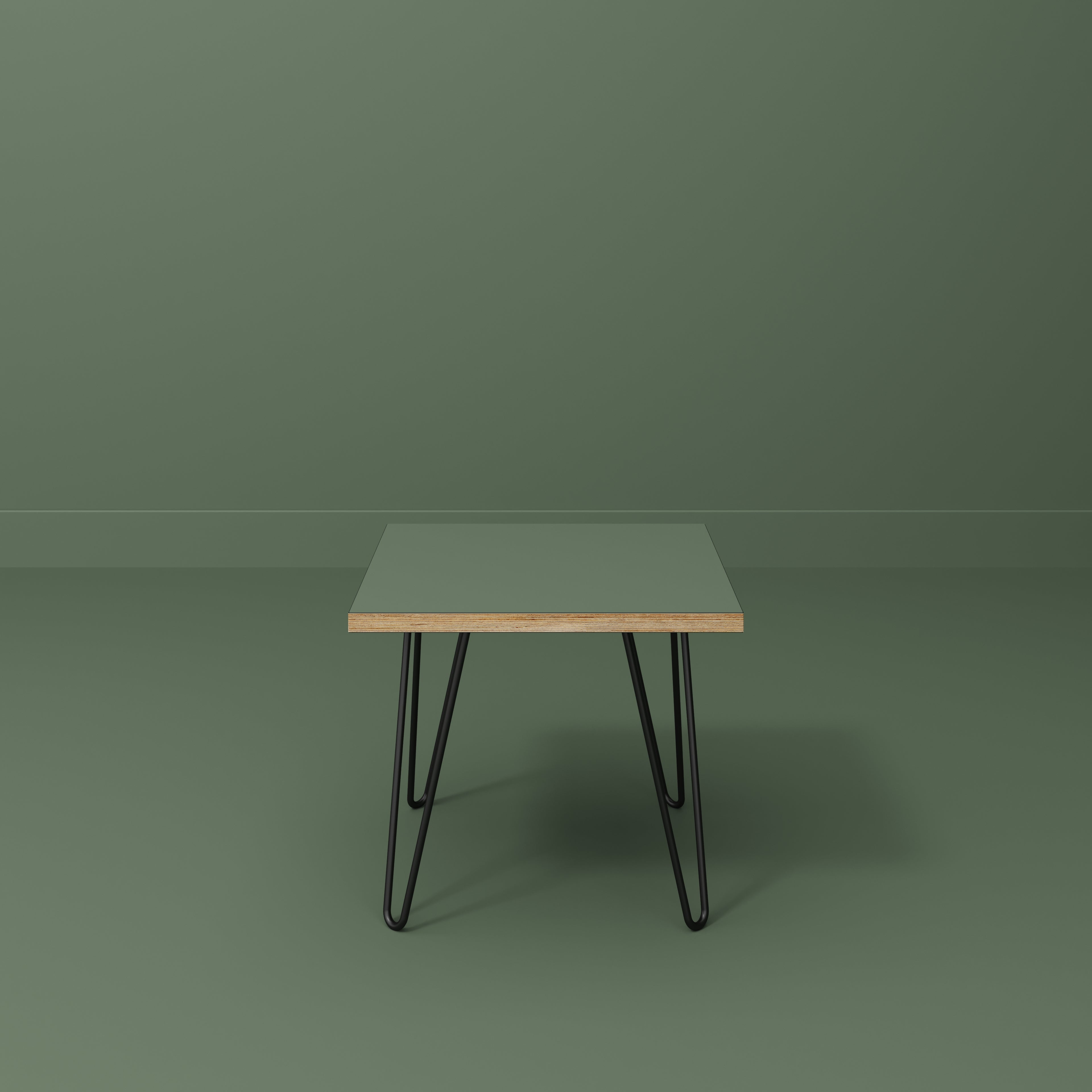 Side Table with Black Hairpin Legs - Formica Green Slate - 500(w) x 500(d) x 425(h)
