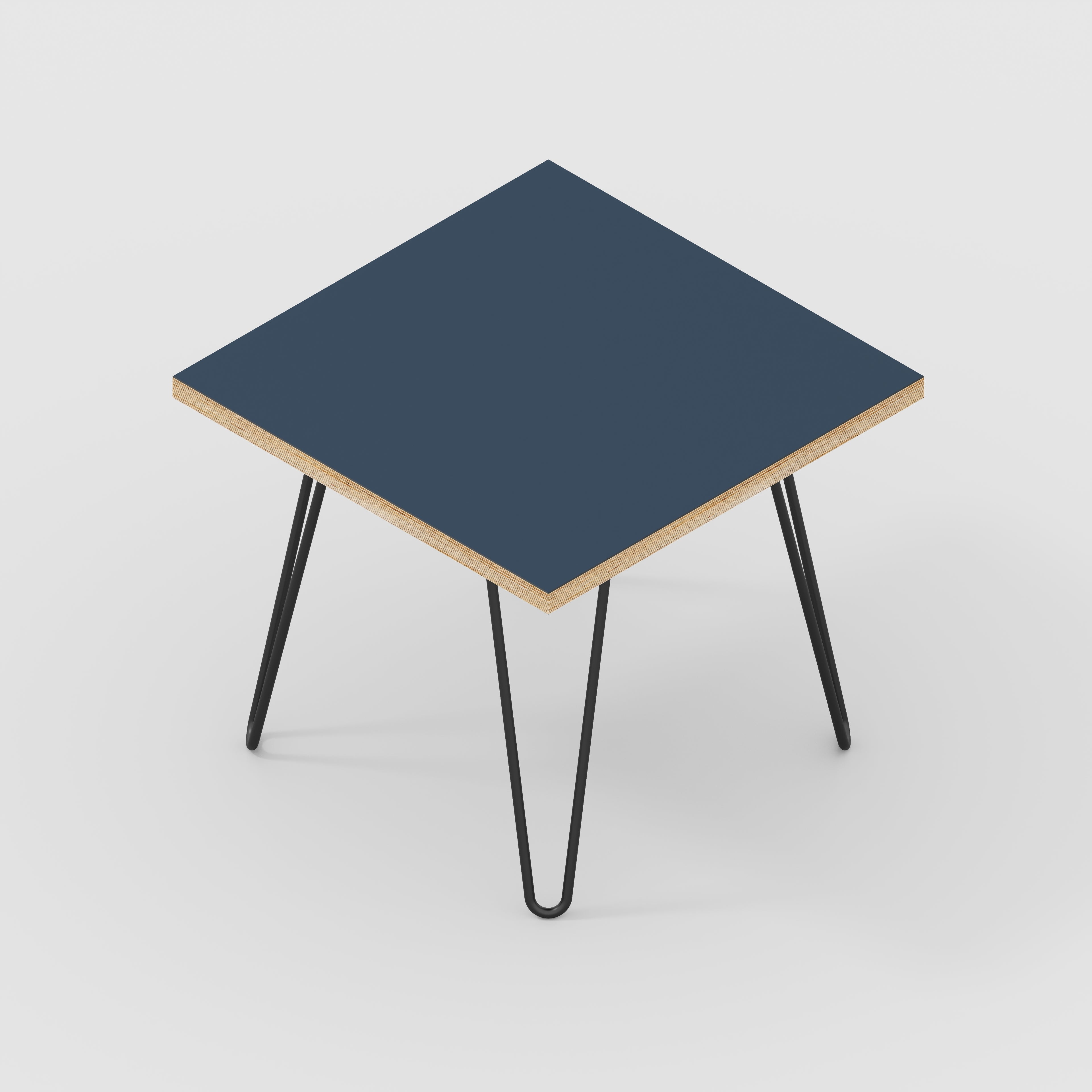 Side Table with Black Hairpin Legs - Formica Night Sea Blue - 500(w) x 500(d) x 425(h)