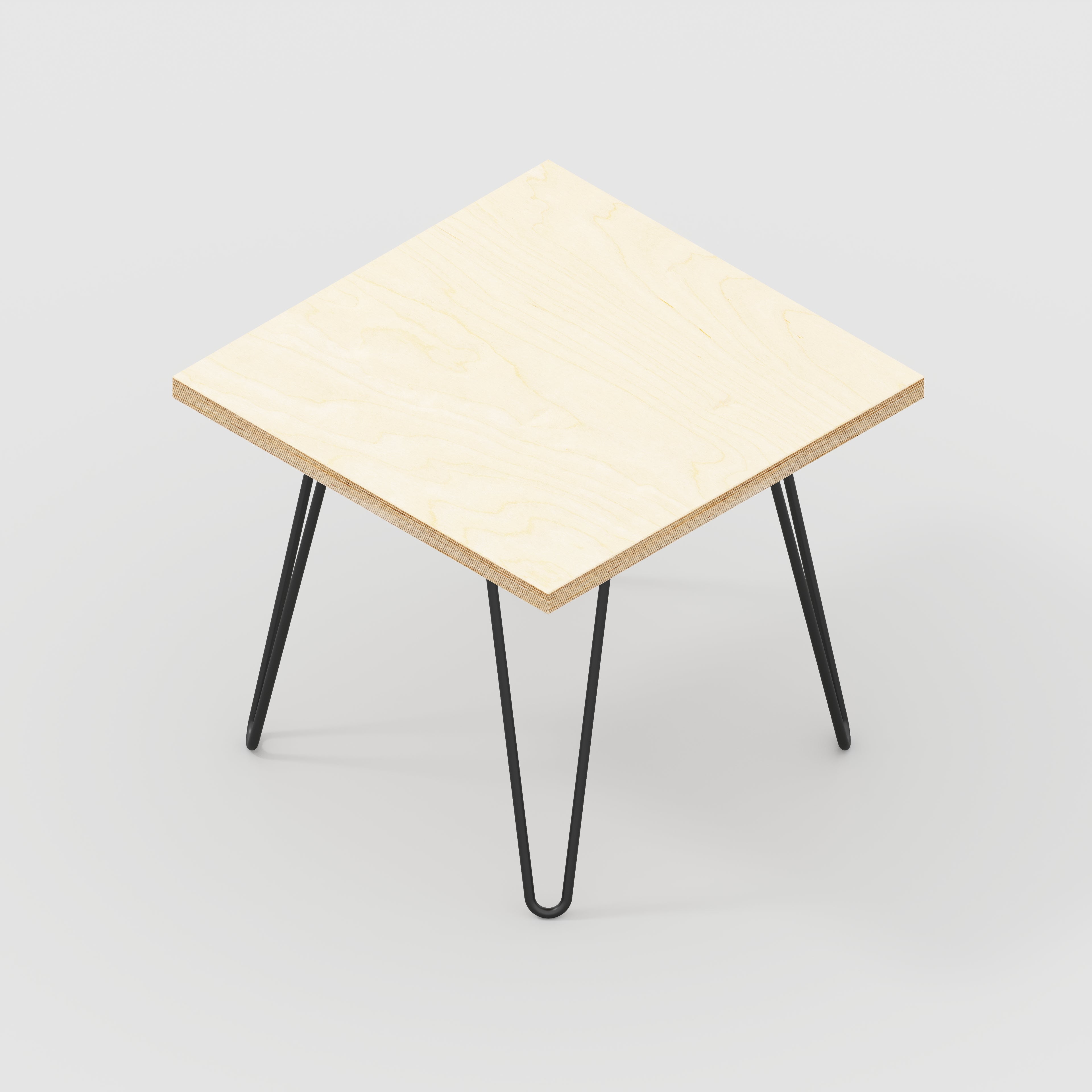 Side Table with Black Hairpin Legs - Plywood Birch - 500(w) x 500(d) x 425(h)