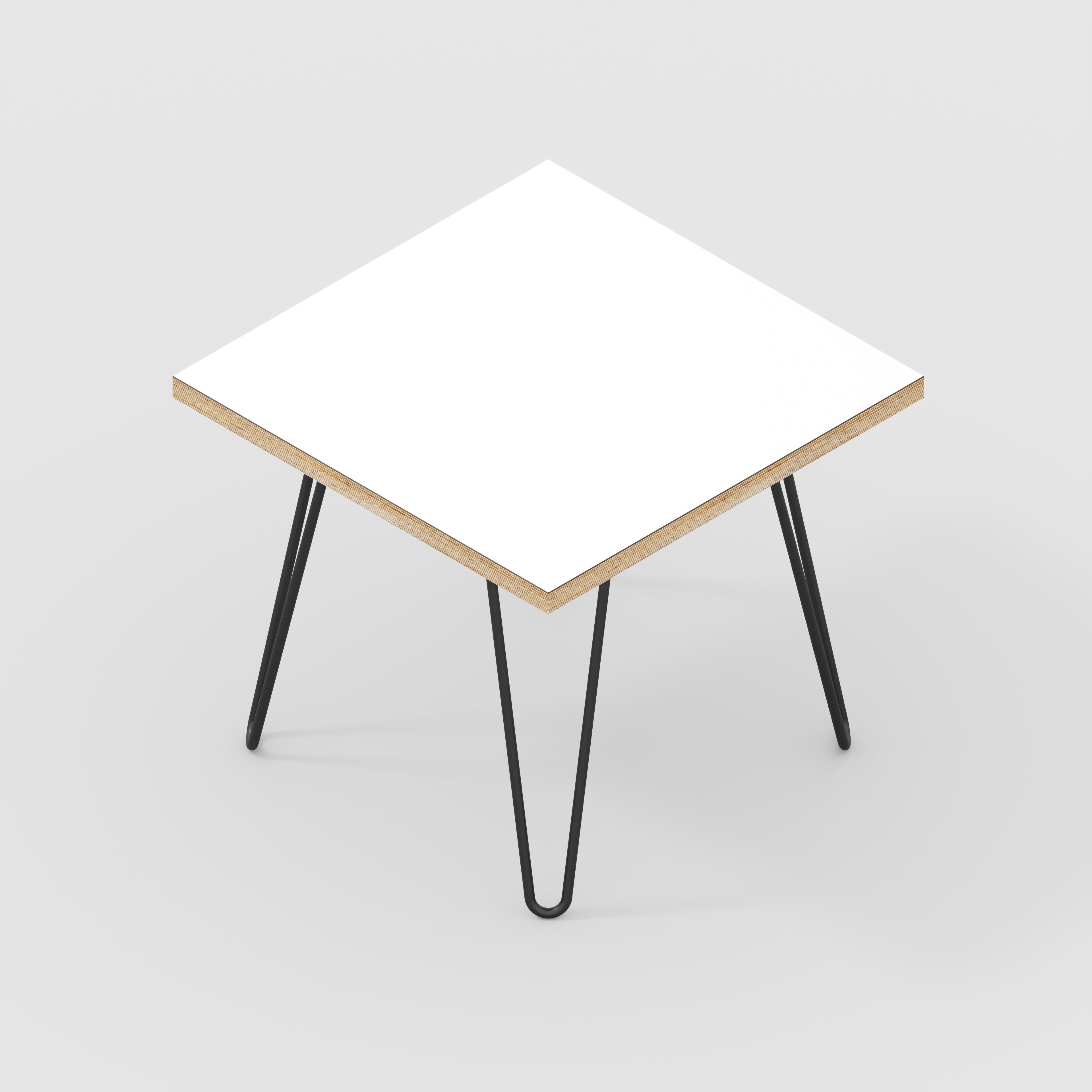 Side Table with Black Hairpin Legs - Formica White - 500(w) x 500(d) x 425(h)