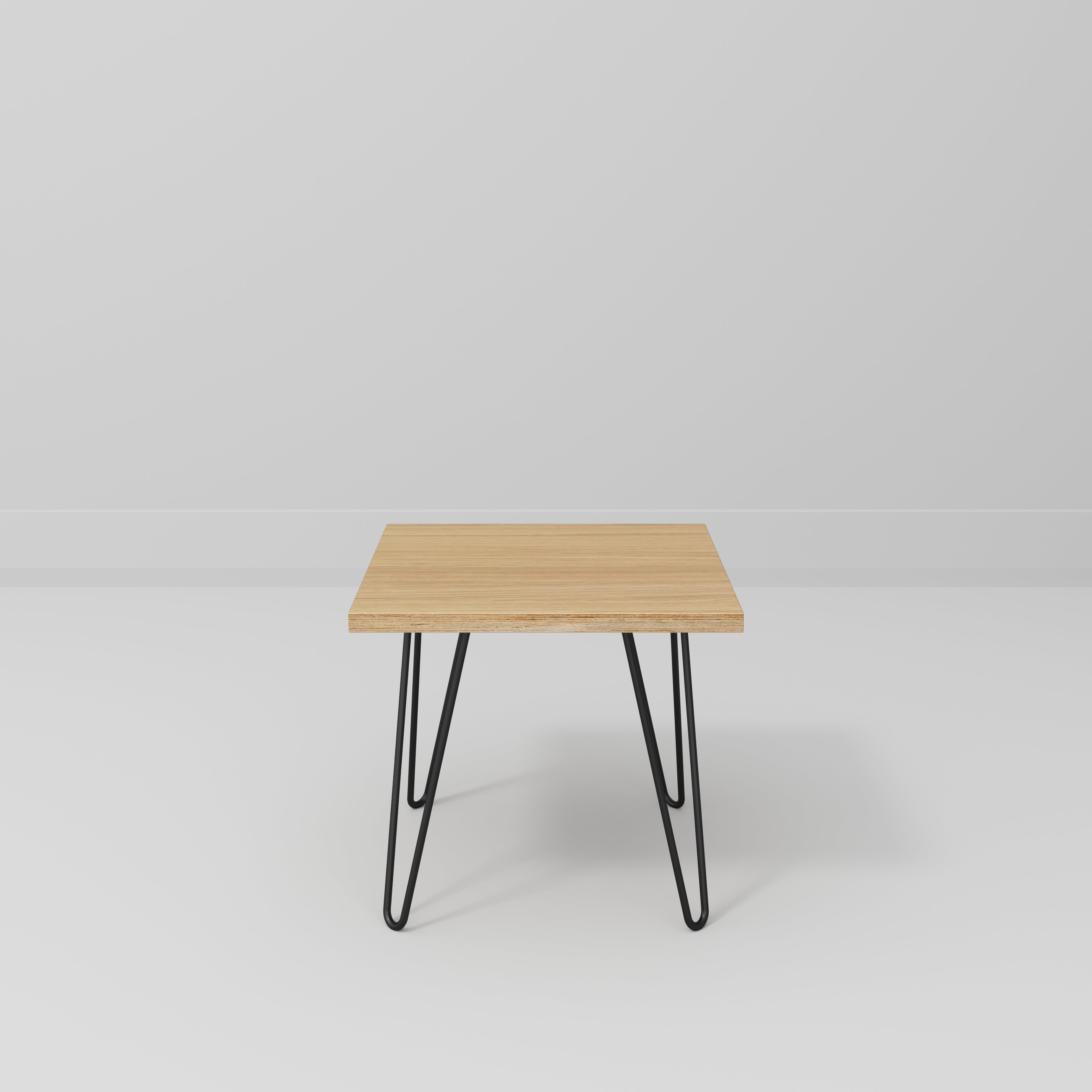 Side Table with Black Hairpin Legs - Plywood Oak - 500(w) x 500(d) x 425(h)