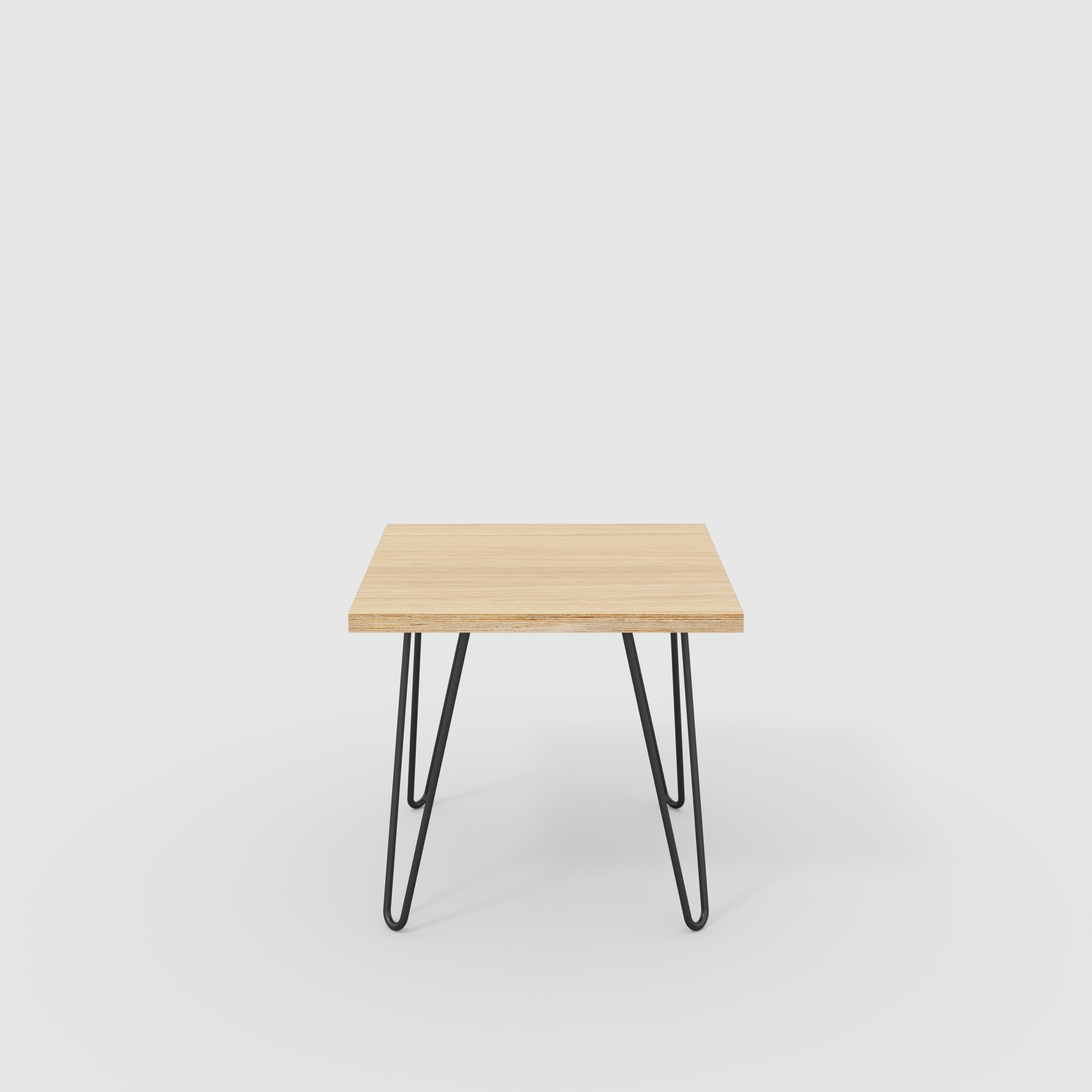 Side Table with Black Hairpin Legs - Plywood Oak - 500(w) x 500(d) x 425(h)