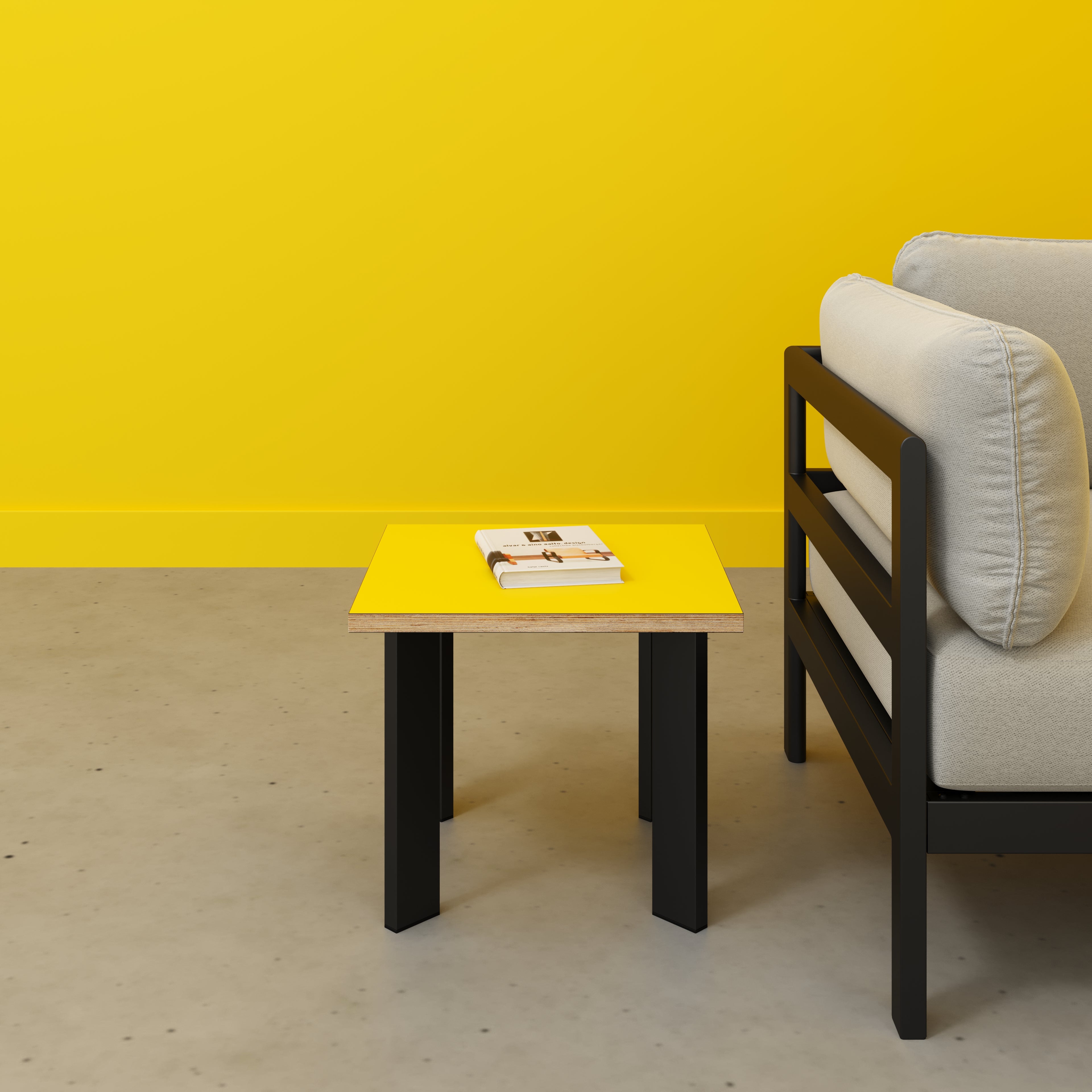 Side Table with Rectangular Single Pin Legs - Formica Chrome Yellow - 500(w) x 500(d) x 425(h)