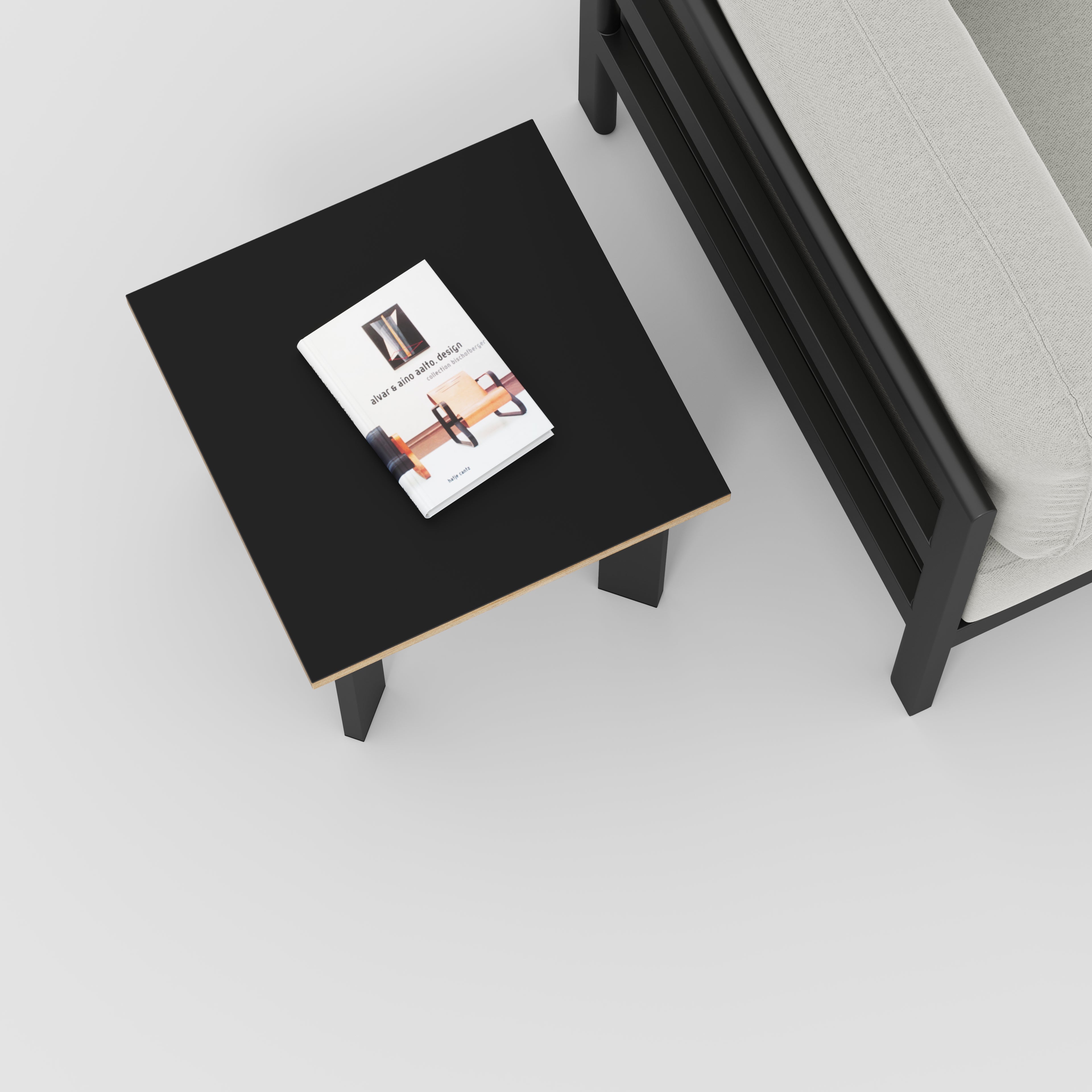Side Table with Rectangular Single Pin Legs - Formica Diamond Black - 500(w) x 500(d) x 425(h)