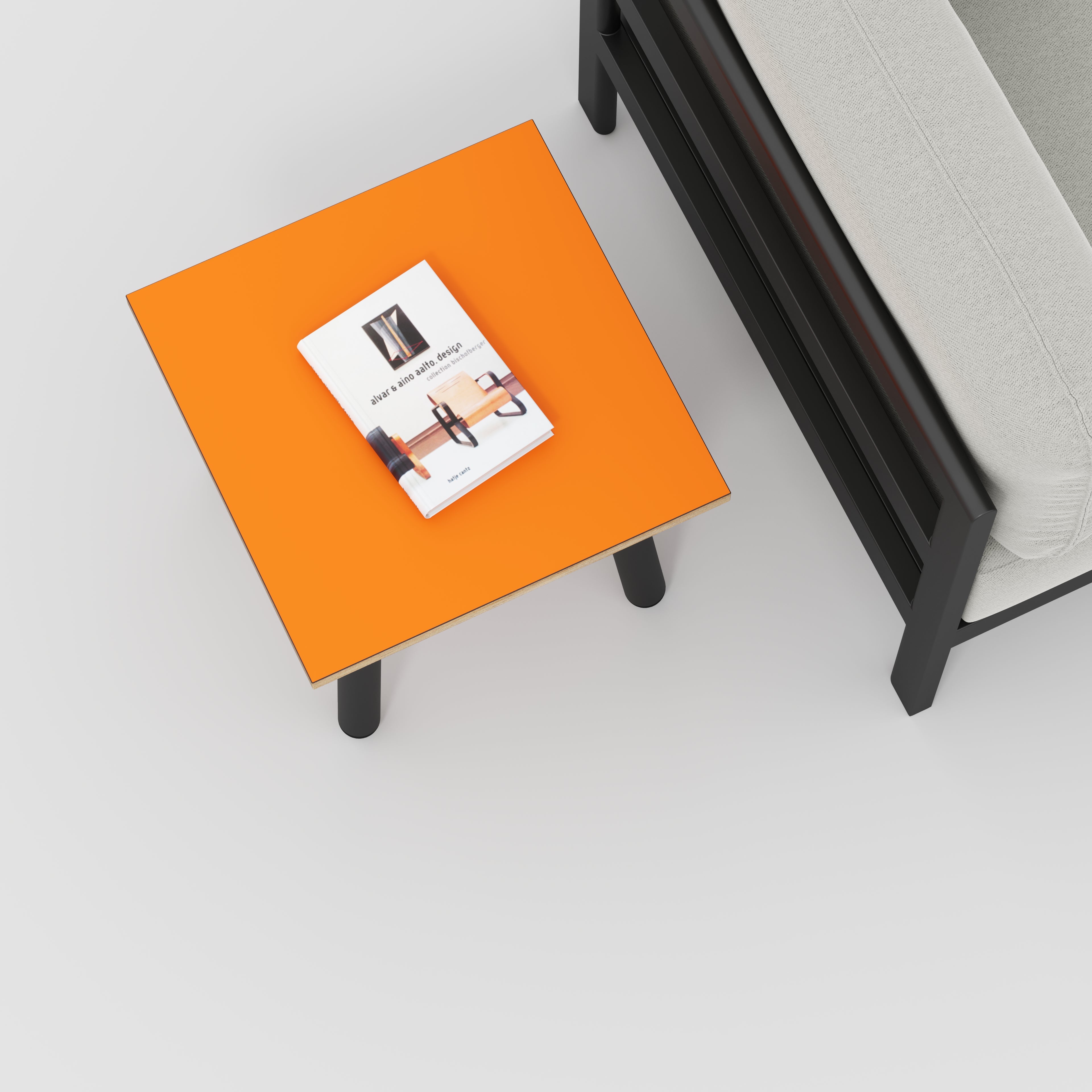 Side Table with Round Single Pin Legs - Formica Levante Orange - 500(w) x 500(d) x 425(h)