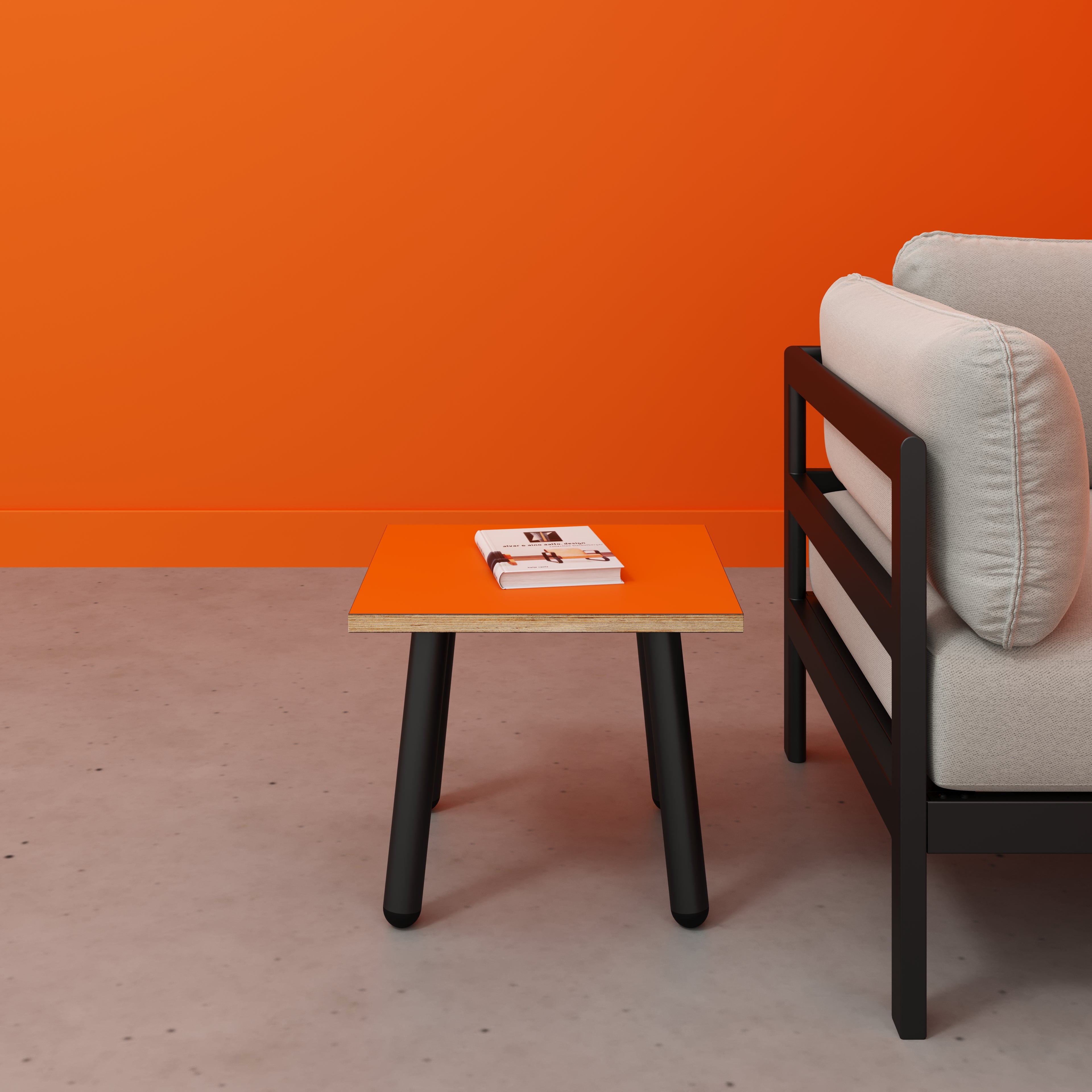 Side Table with Round Single Pin Legs - Formica Levante Orange - 500(w) x 500(d) x 425(h)