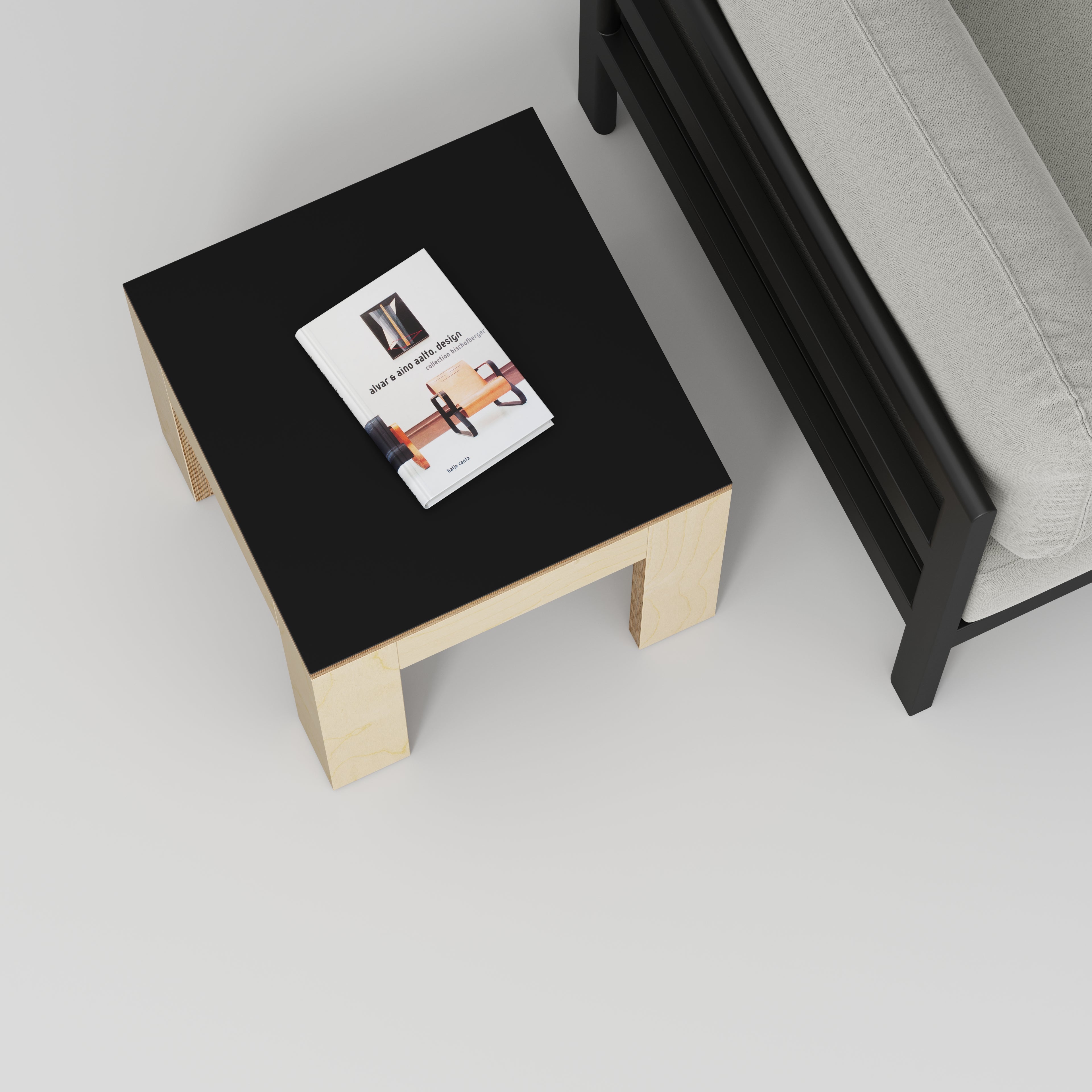 Side Table with Solid Frame - Formica Diamond Black - 500(w) x 500(d) x 450(h)