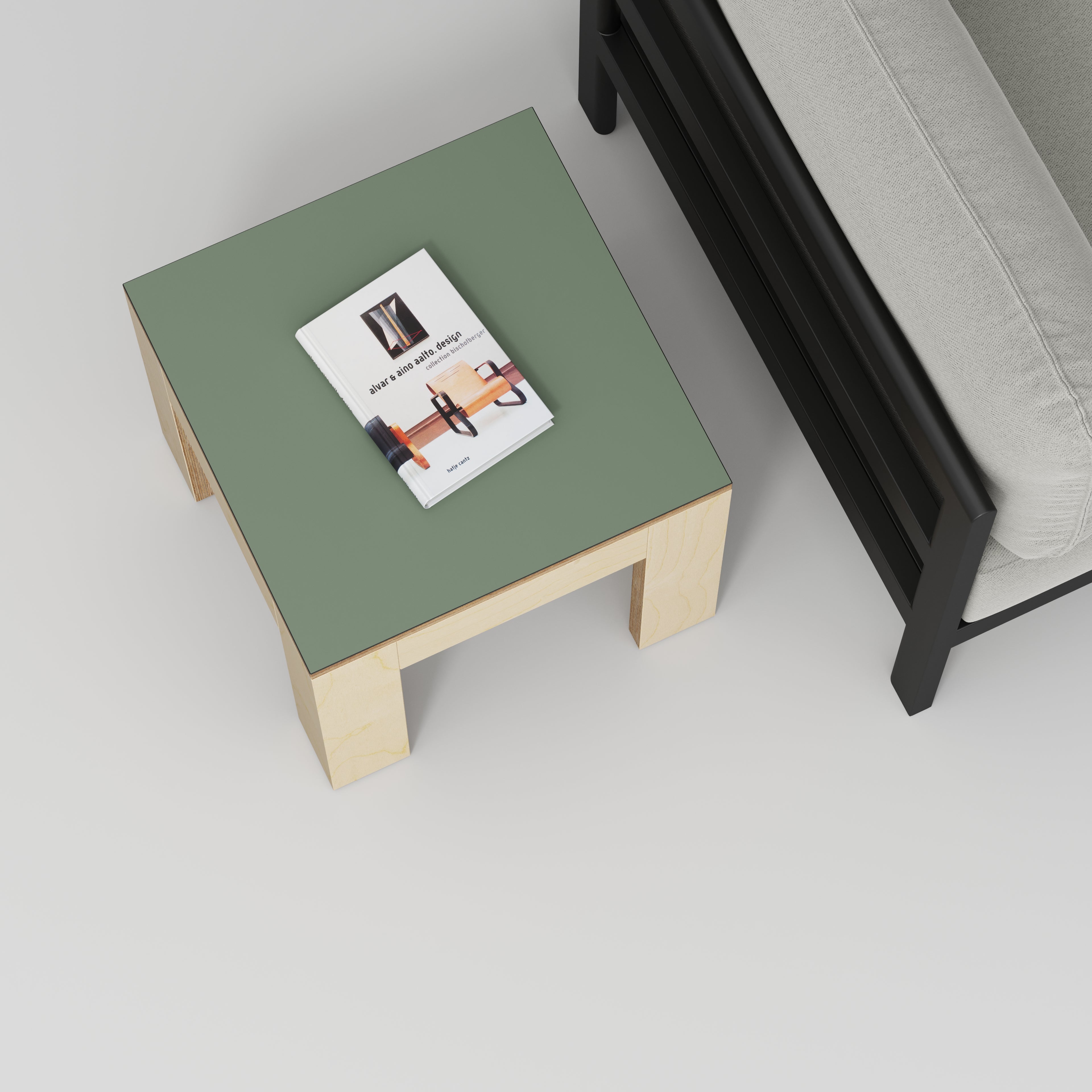 Plywood Side Table with Solid Frame - Formica Green Slate - 500(w) x 500(d) x 450(h)