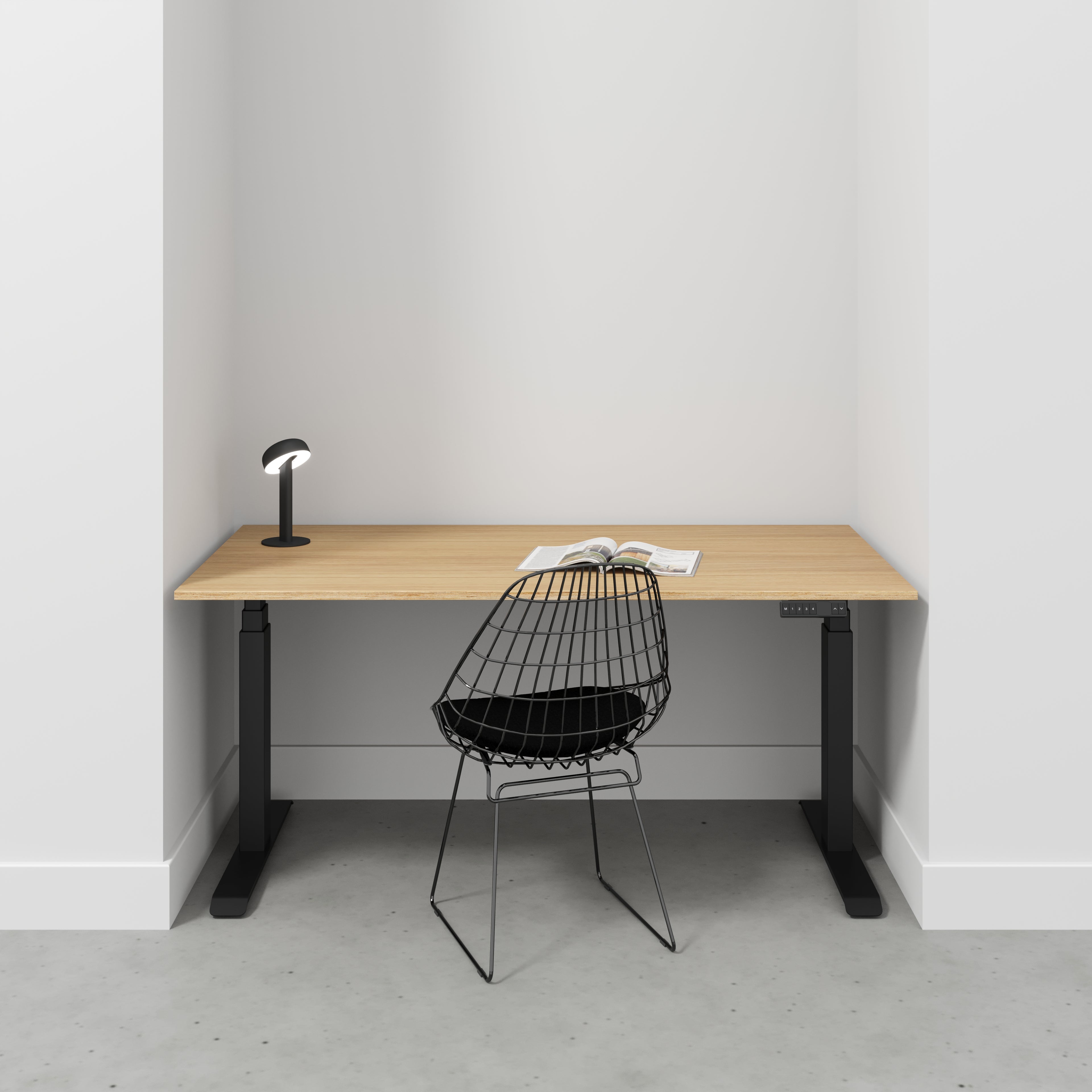 Sit Stand Desk with Black Frame - Plywood Oak - 1600(w) x 800(d)
