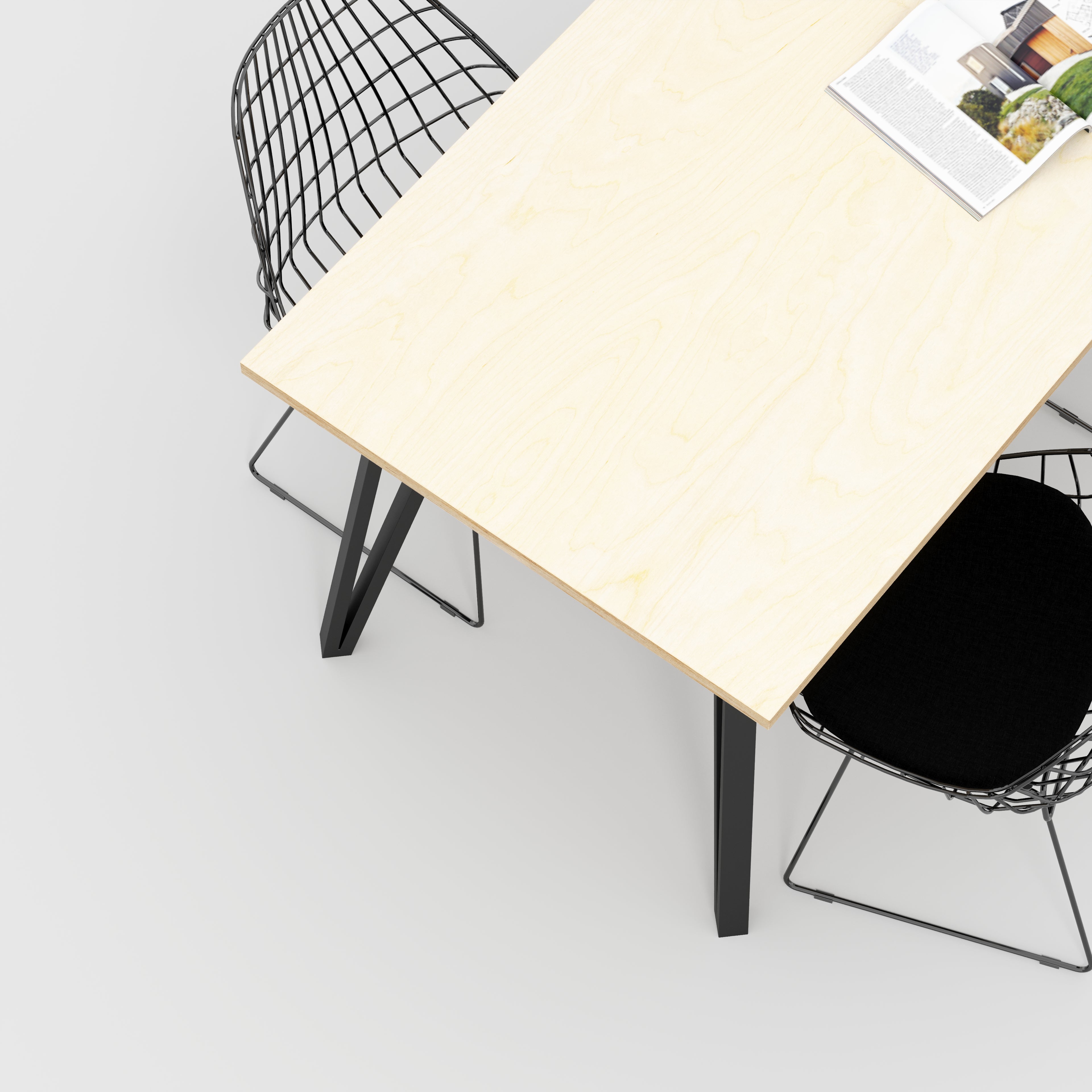 Table with Black Box Hairpin Legs - Plywood Birch - 1600(w) x 800(d) x 735(h)