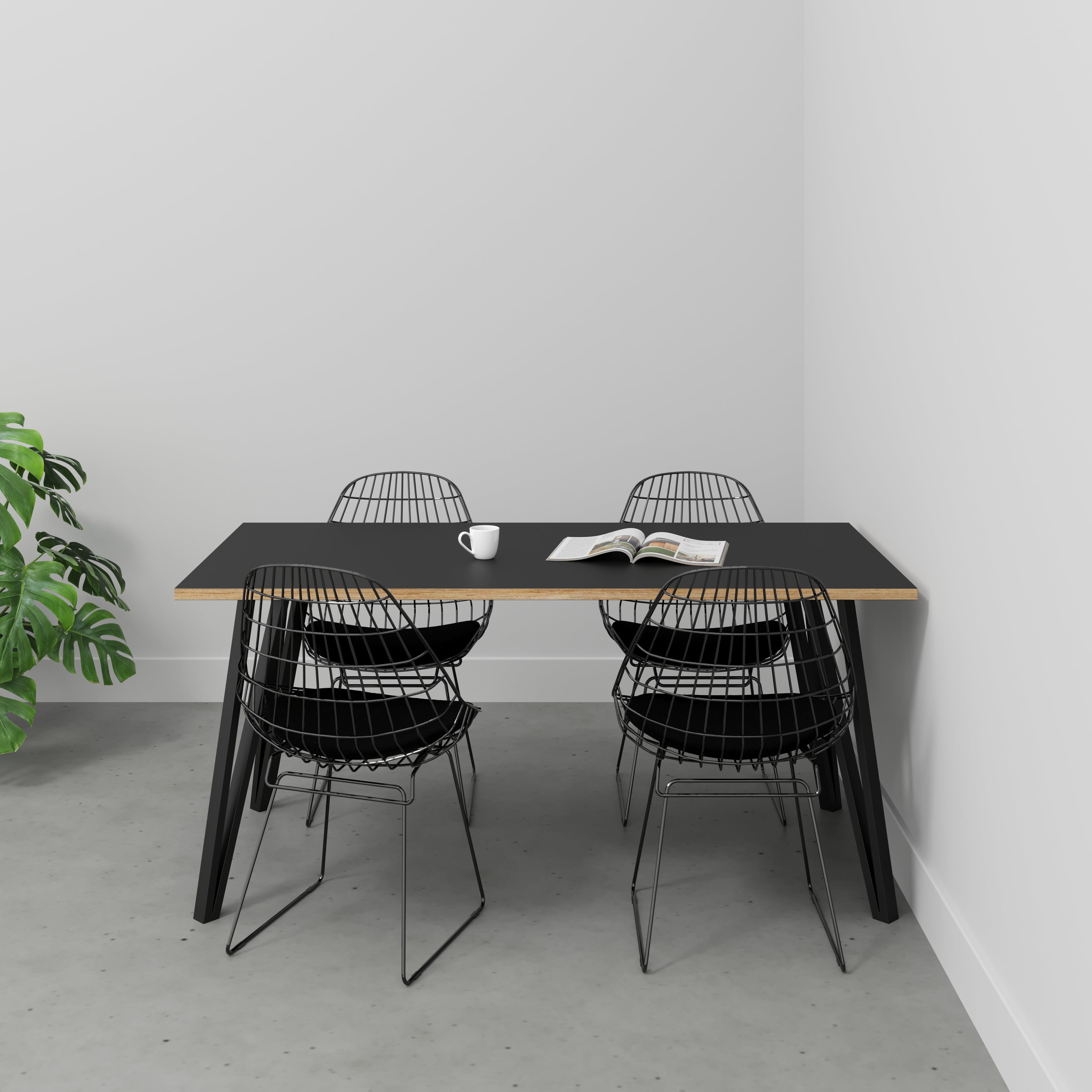 Table with Black Box Hairpin Legs - Formica Diamond Black - 1600(w) x 800(d) x 735(h)