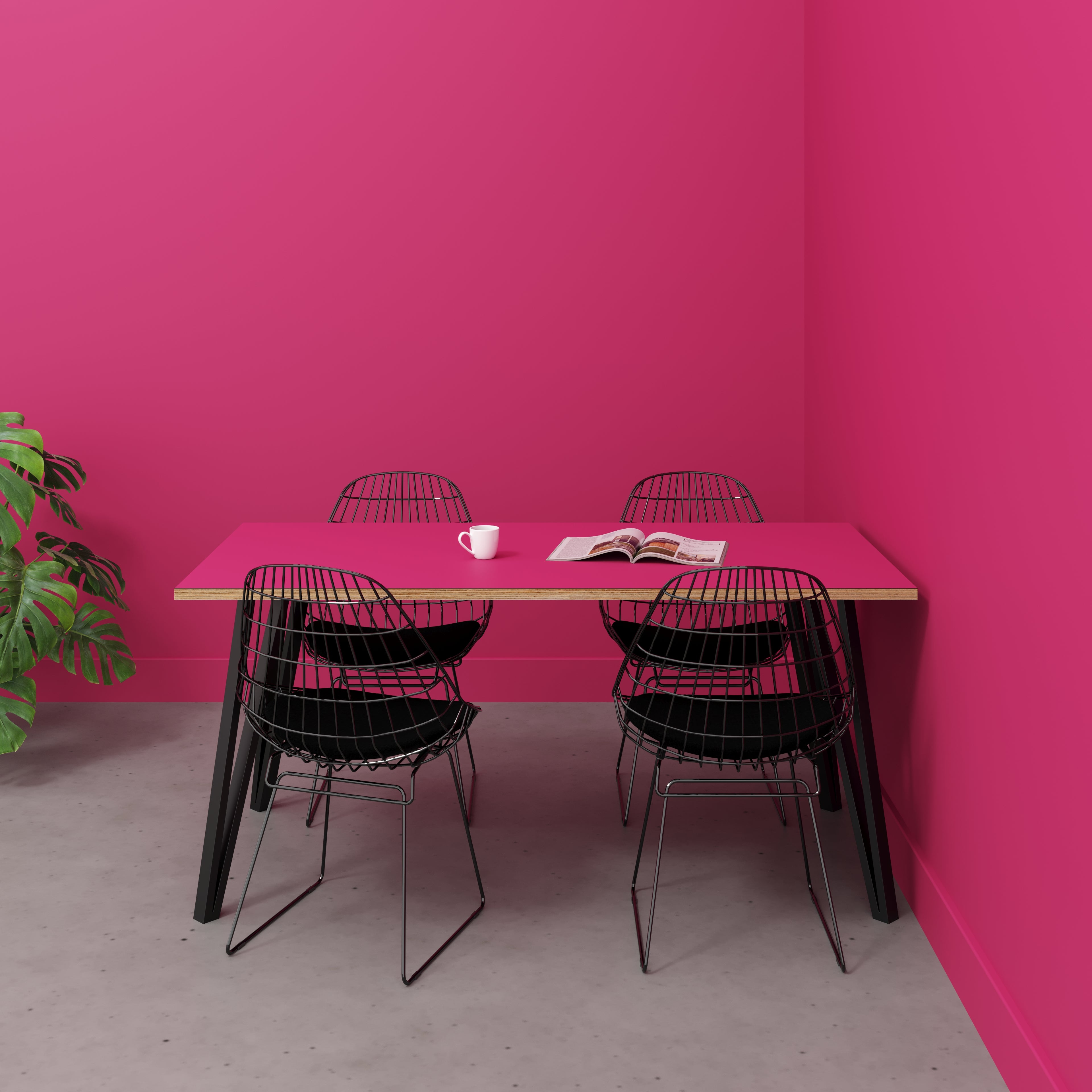 Table with Black Box Hairpin Legs - Formica Juicy Pink - 1600(w) x 800(d) x 735(h)