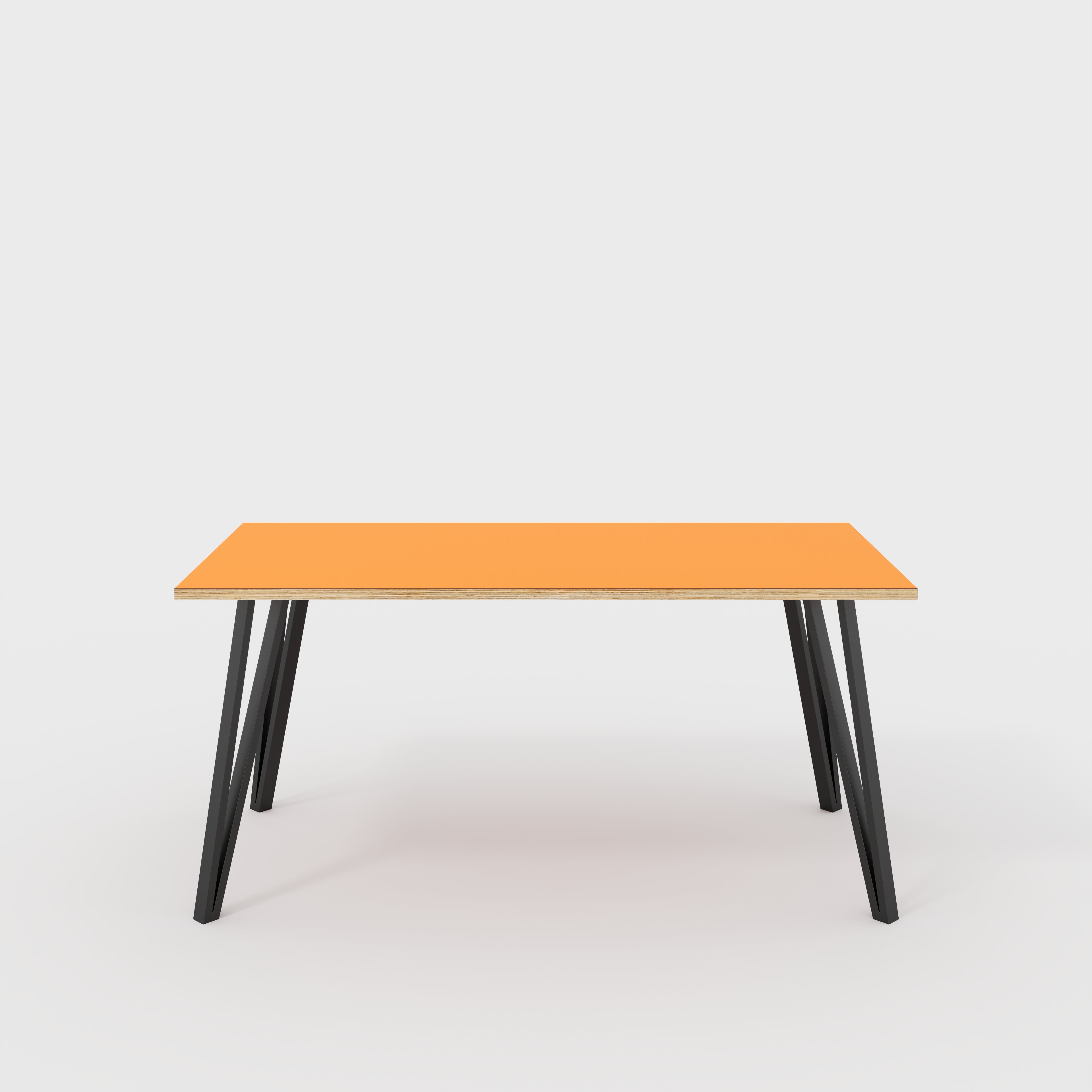 Table with Black Box Hairpin Legs - Formica Levante Orange - 1600(w) x 800(d) x 735(h)