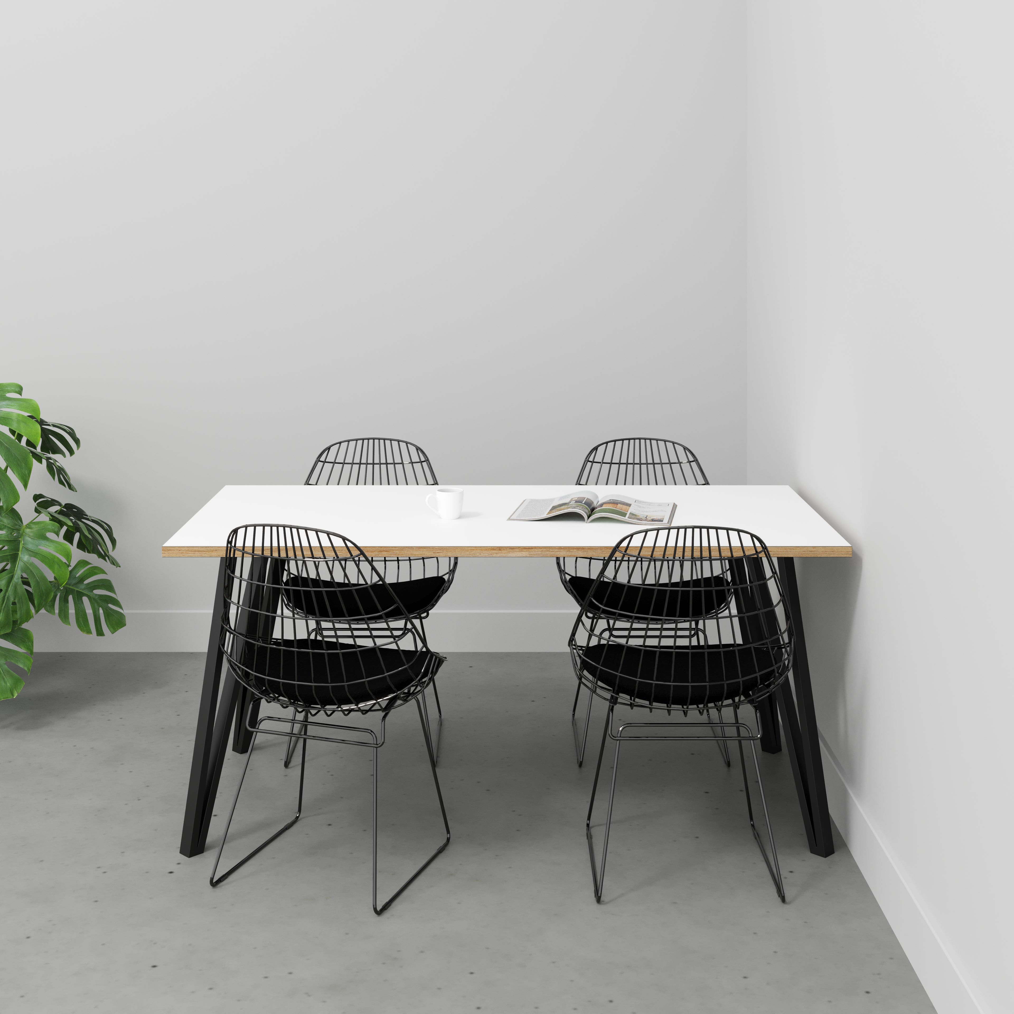 Table with Black Box Hairpin Legs - Formica White - 1600(w) x 800(d) x 735(h)