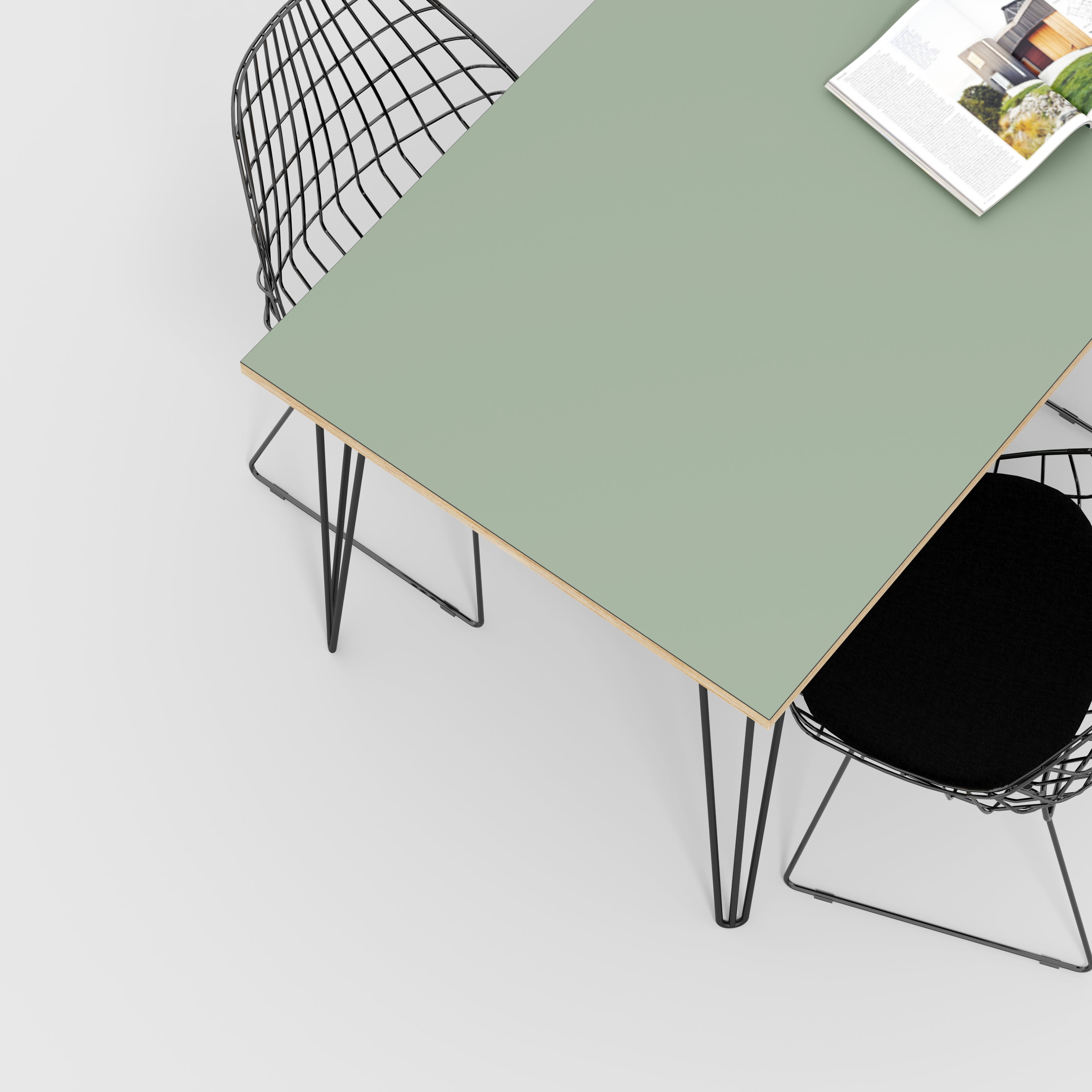 Table with Black Hairpin Legs - Formica Green Slate - 1600(w) x 800(d)
