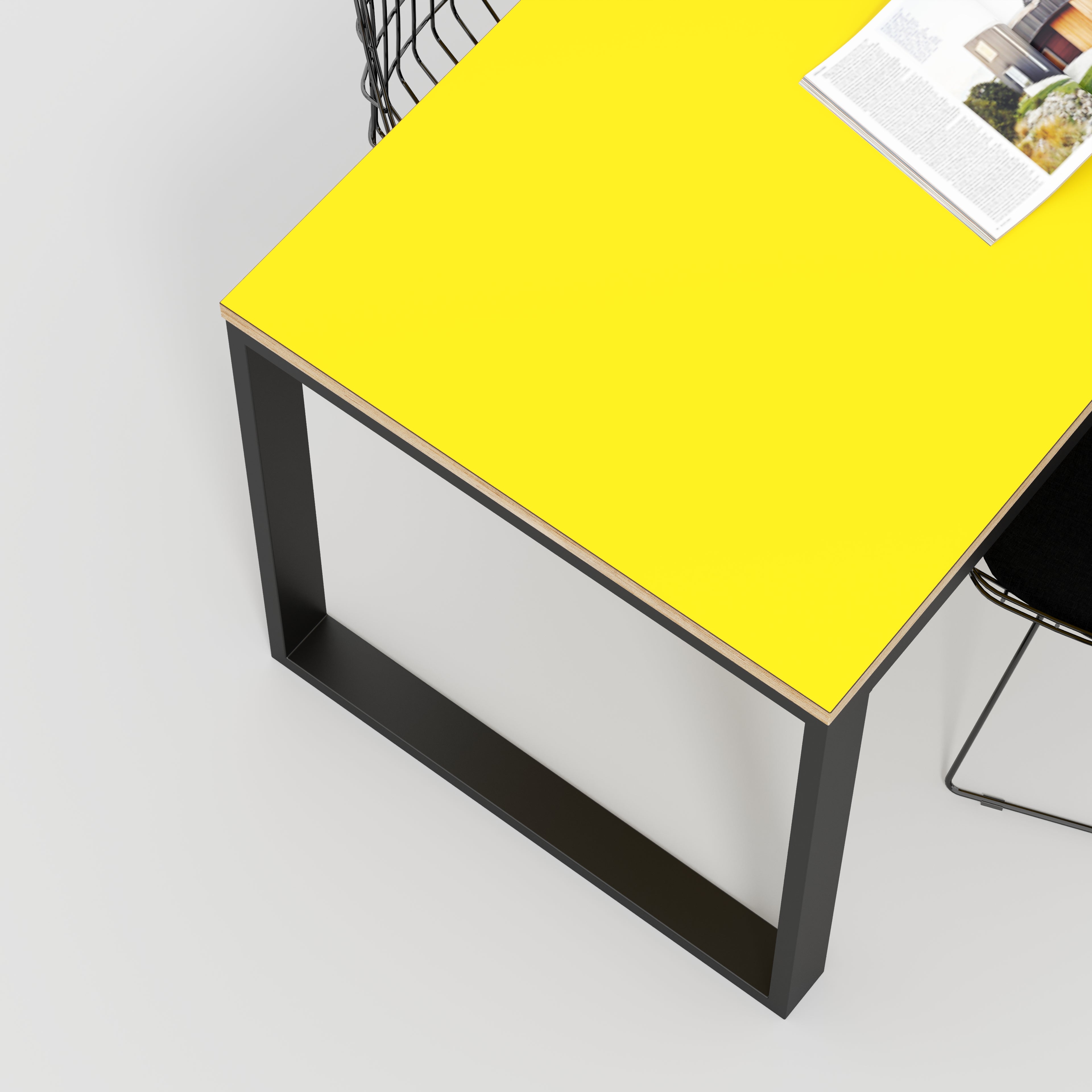 Table with Black Industrial Frame - Formica Chrome Yellow - 1200(w) x 745(d) x 735(h)