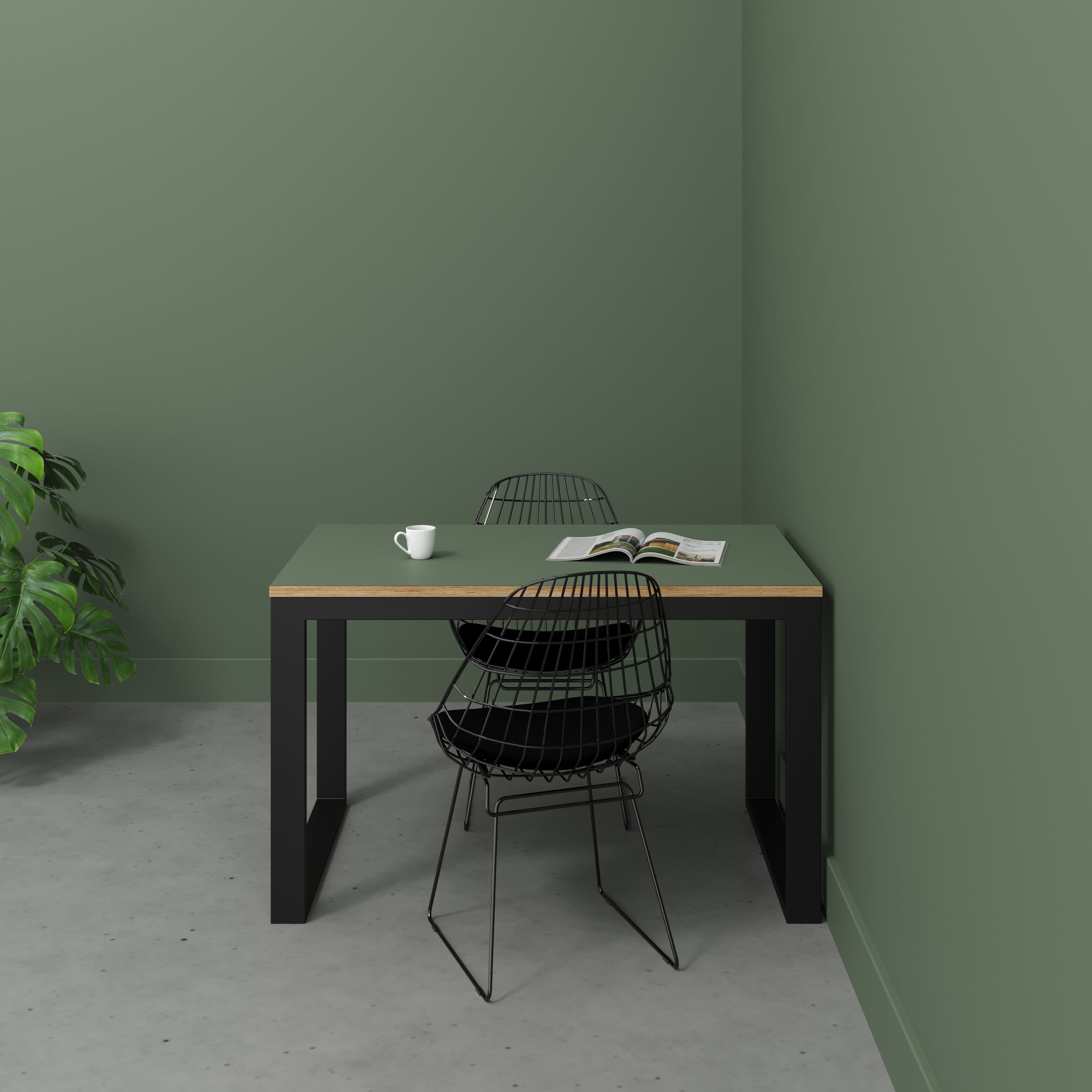 Table with Black Industrial Frame - Formica Green Slate - 1200(w) x 745(d) x 735(h)