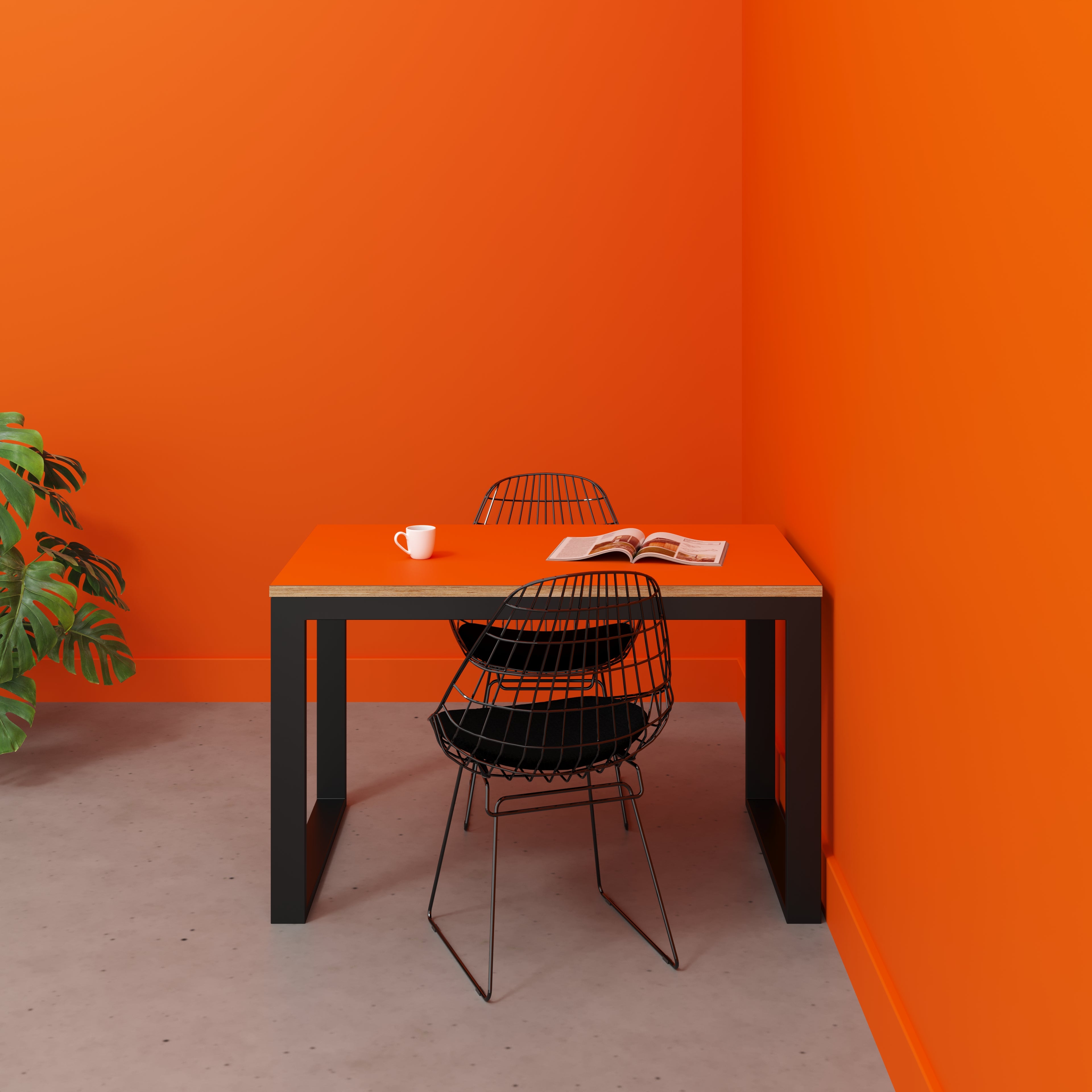 Table with Black Industrial Frame - Formica Levante Orange - 1200(w) x 745(d) x 735(h)