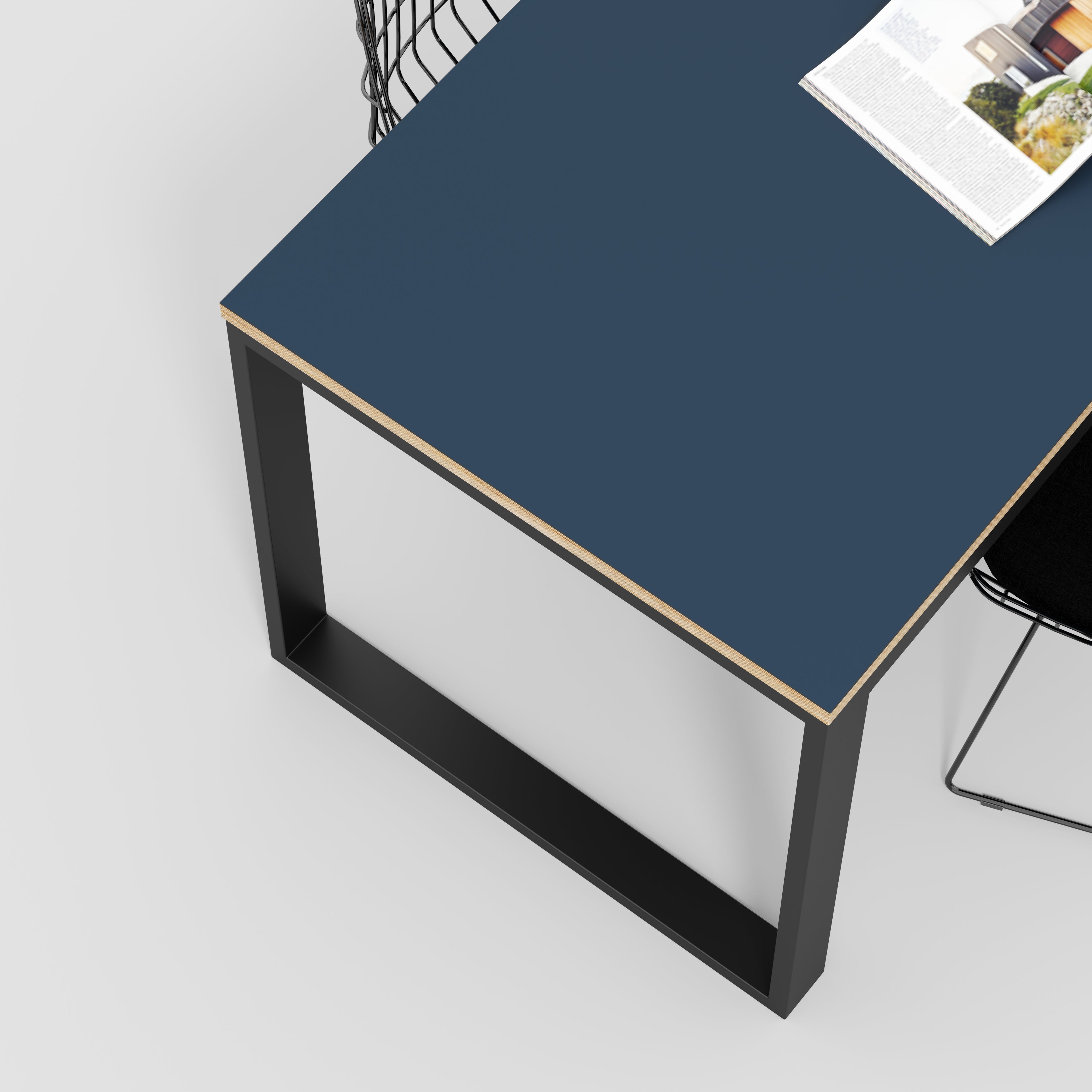 Table with Black Industrial Frame - Formica Night Sea Blue - 1200(w) x 745(d) x 735(h)