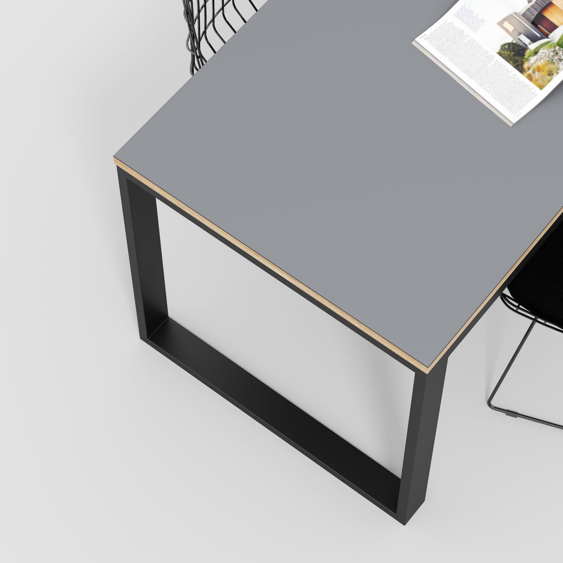 Plywood Table with Black Industrial Frame - Formica Tornado Grey- 1800