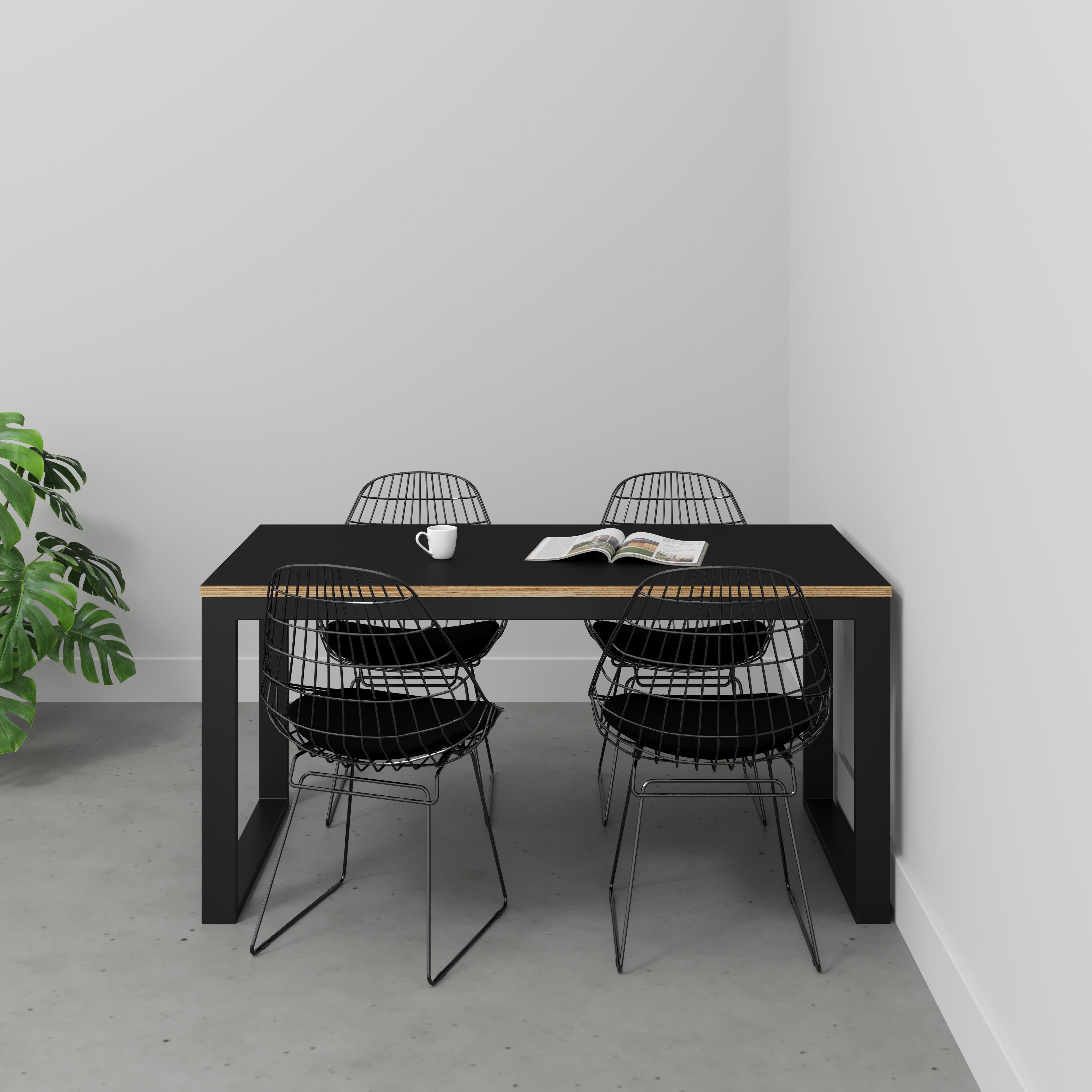 Table with Black Industrial Frame - Formica Diamond Black - 1500(w) x 745(d) x 735(h)