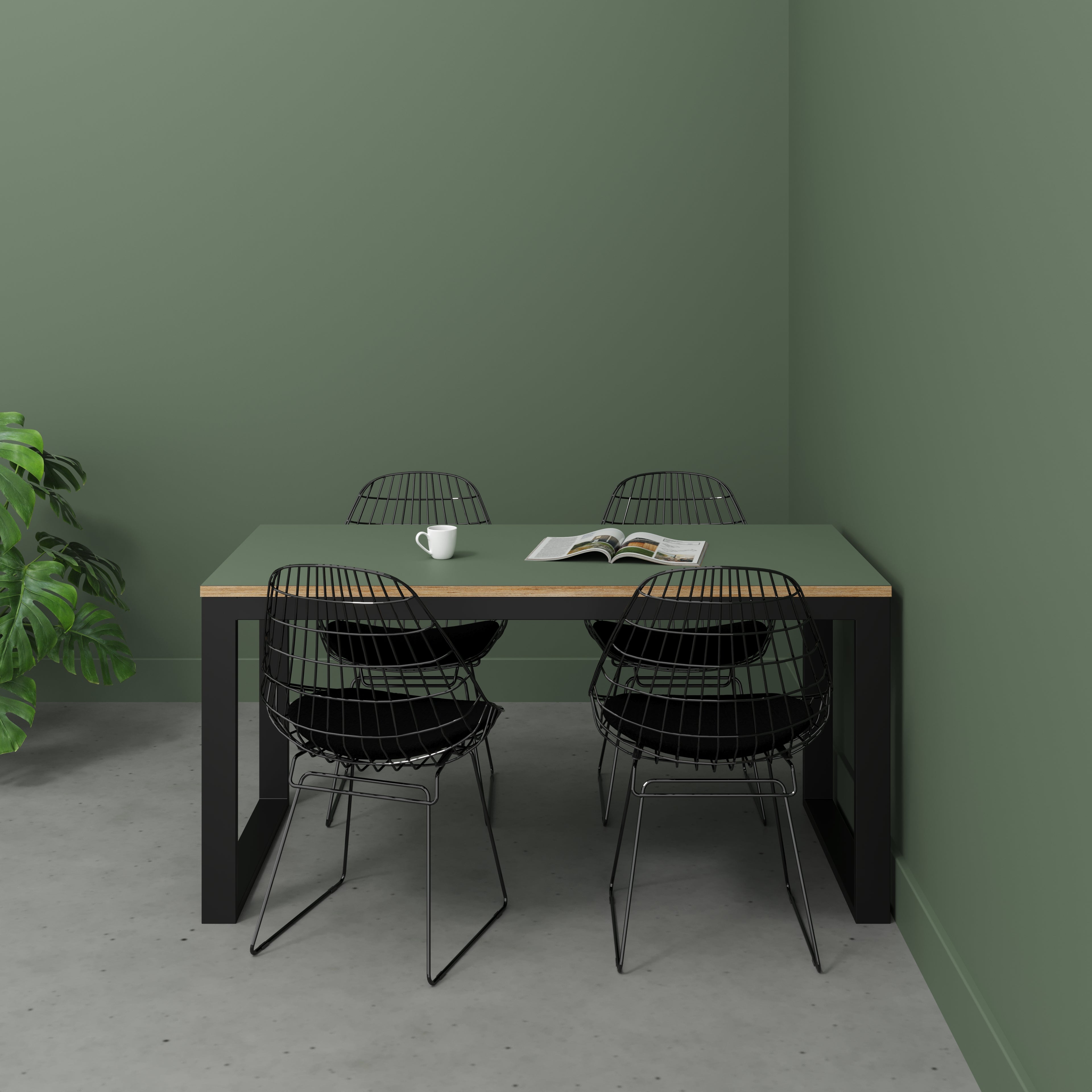 Table with Black Industrial Frame - Formica Green Slate - 1500(w) x 745(d) x 735(h)