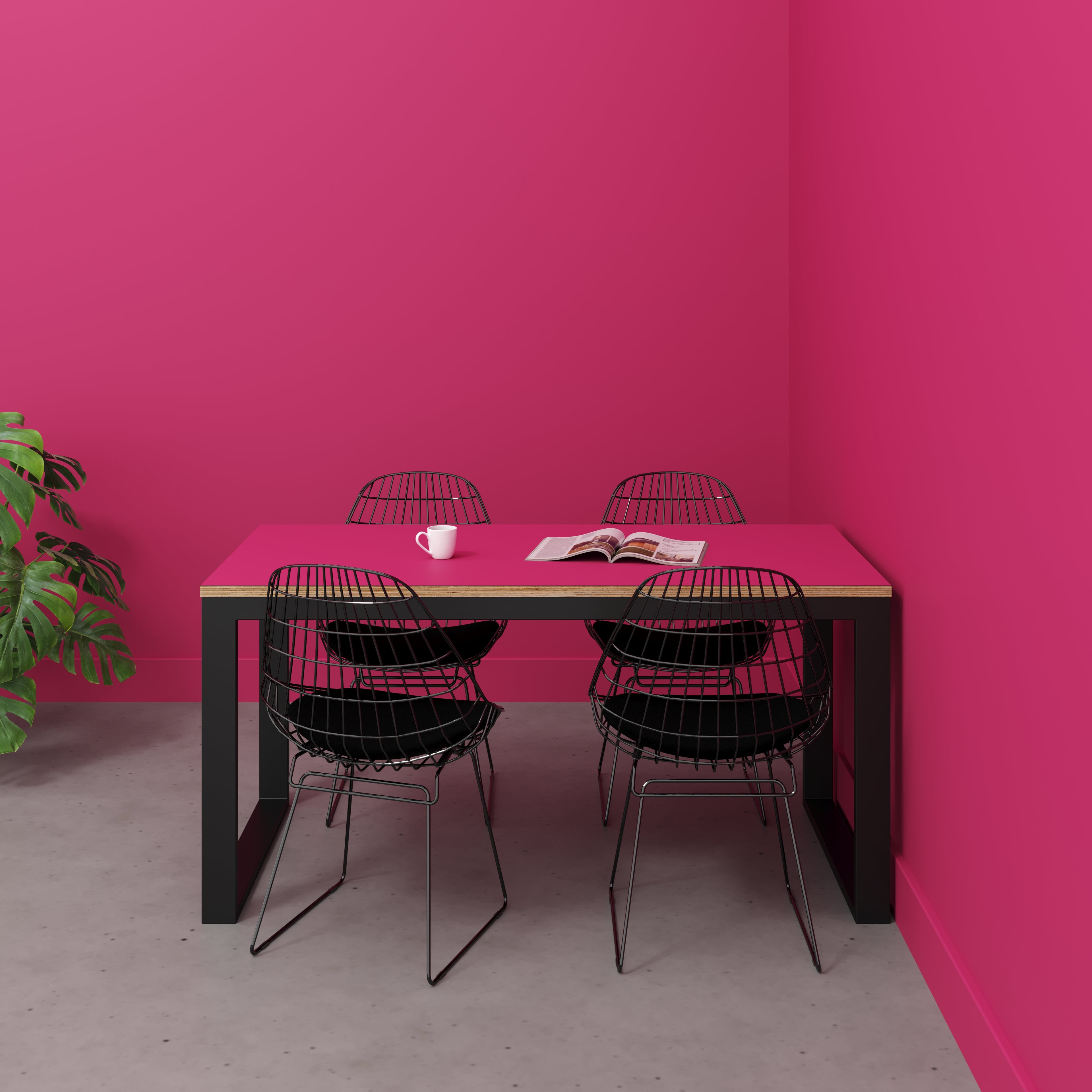 Table with Black Industrial Frame - Formica Juicy Pink - 1500(w) x 745(d) x 735(h)