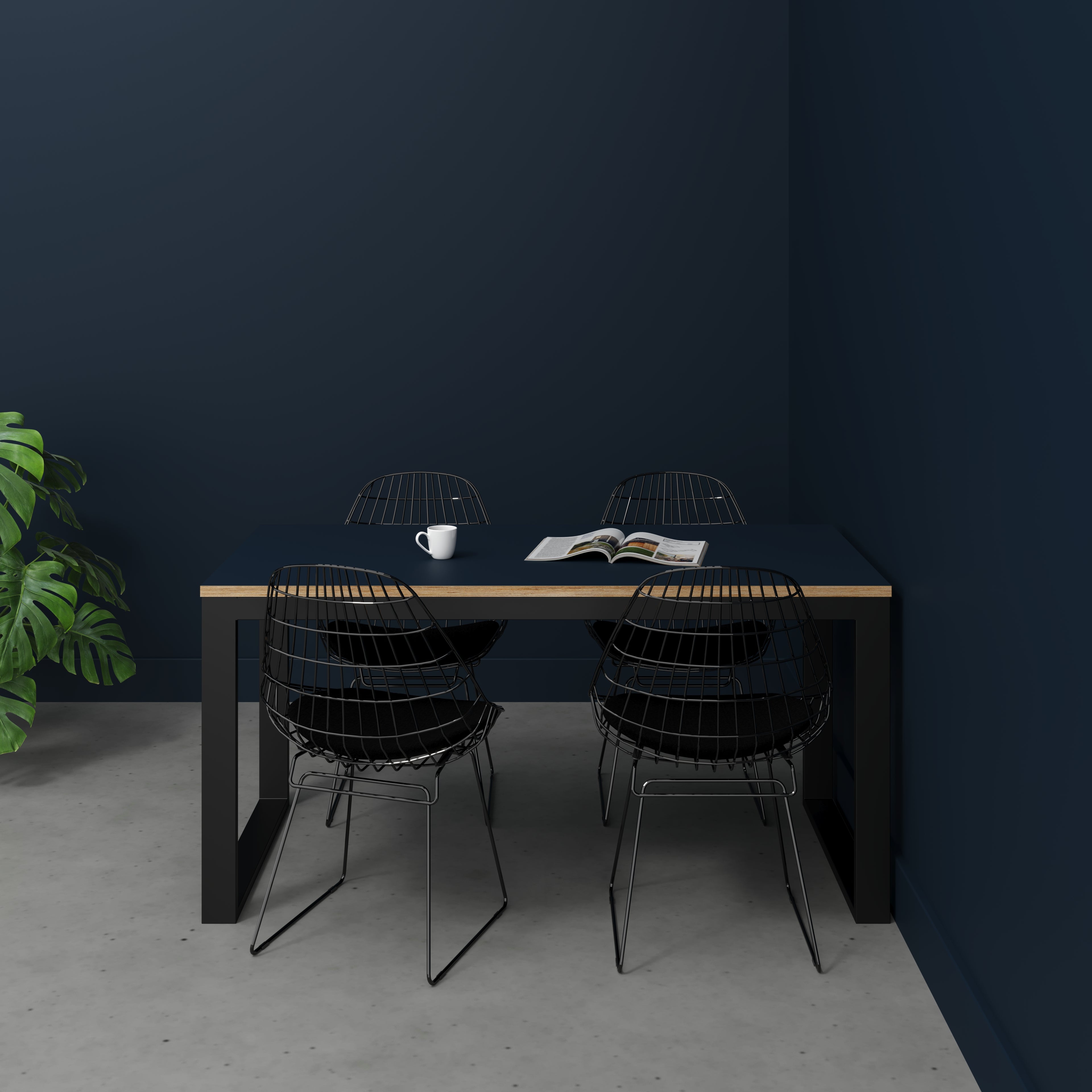 Table with Black Industrial Frame - Formica Night Sea Blue - 1500(w) x 745(d) x 735(h)