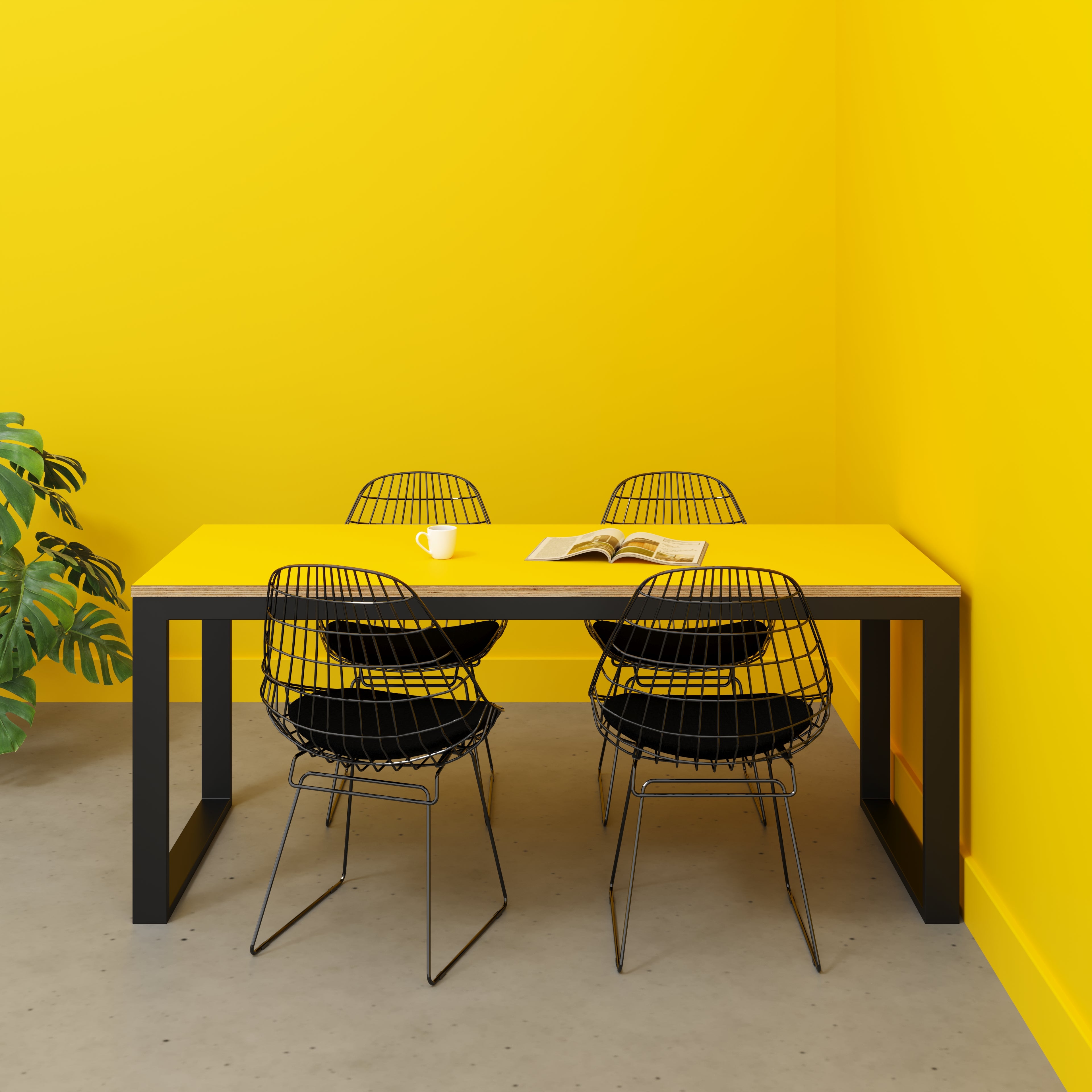 Table with Black Industrial Frame - Formica Chrome Yellow - 1800(w) x 745(d) x 735(h)
