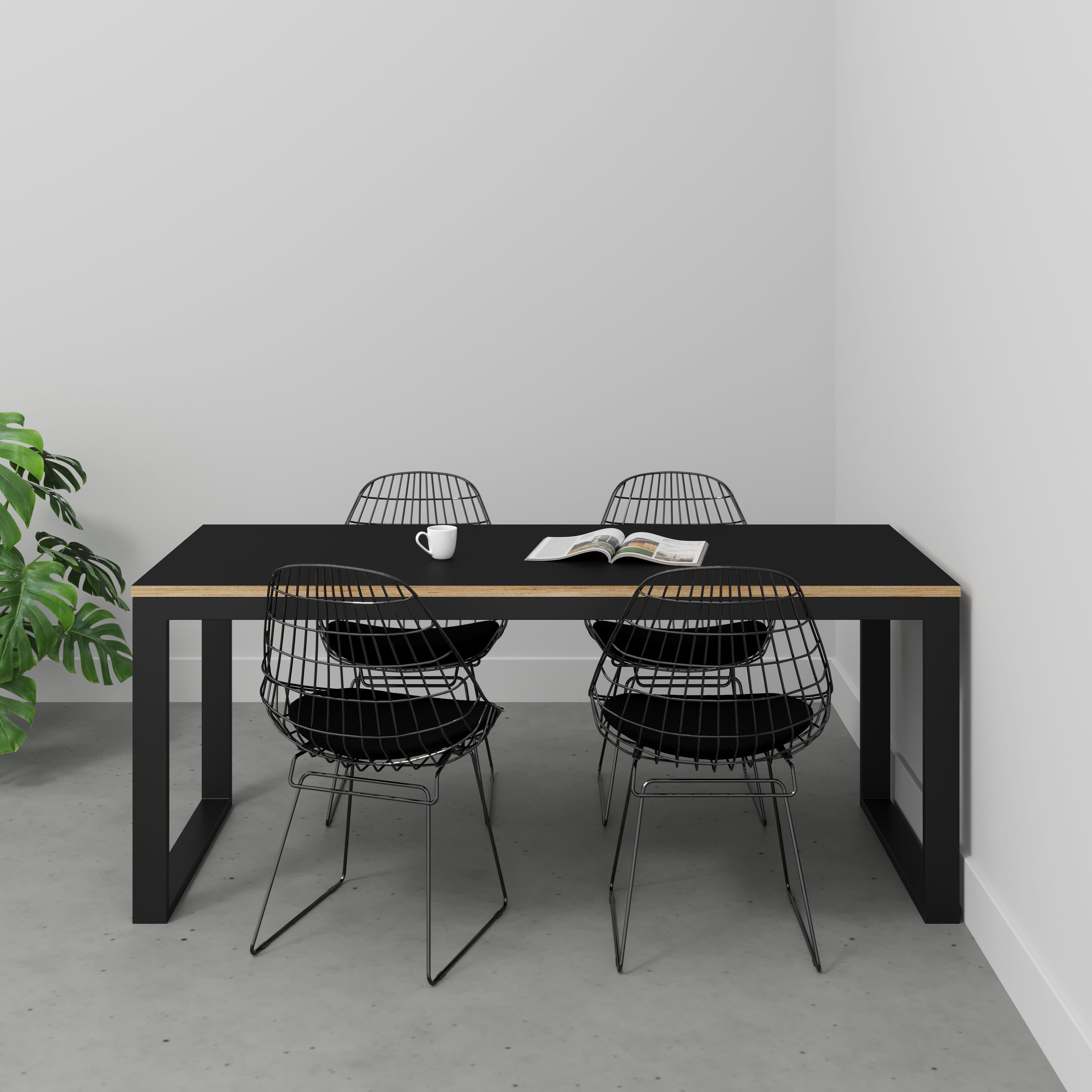 Table with Black Industrial Frame - Formica Diamond Black - 1800(w) x 745(d) x 735(h)