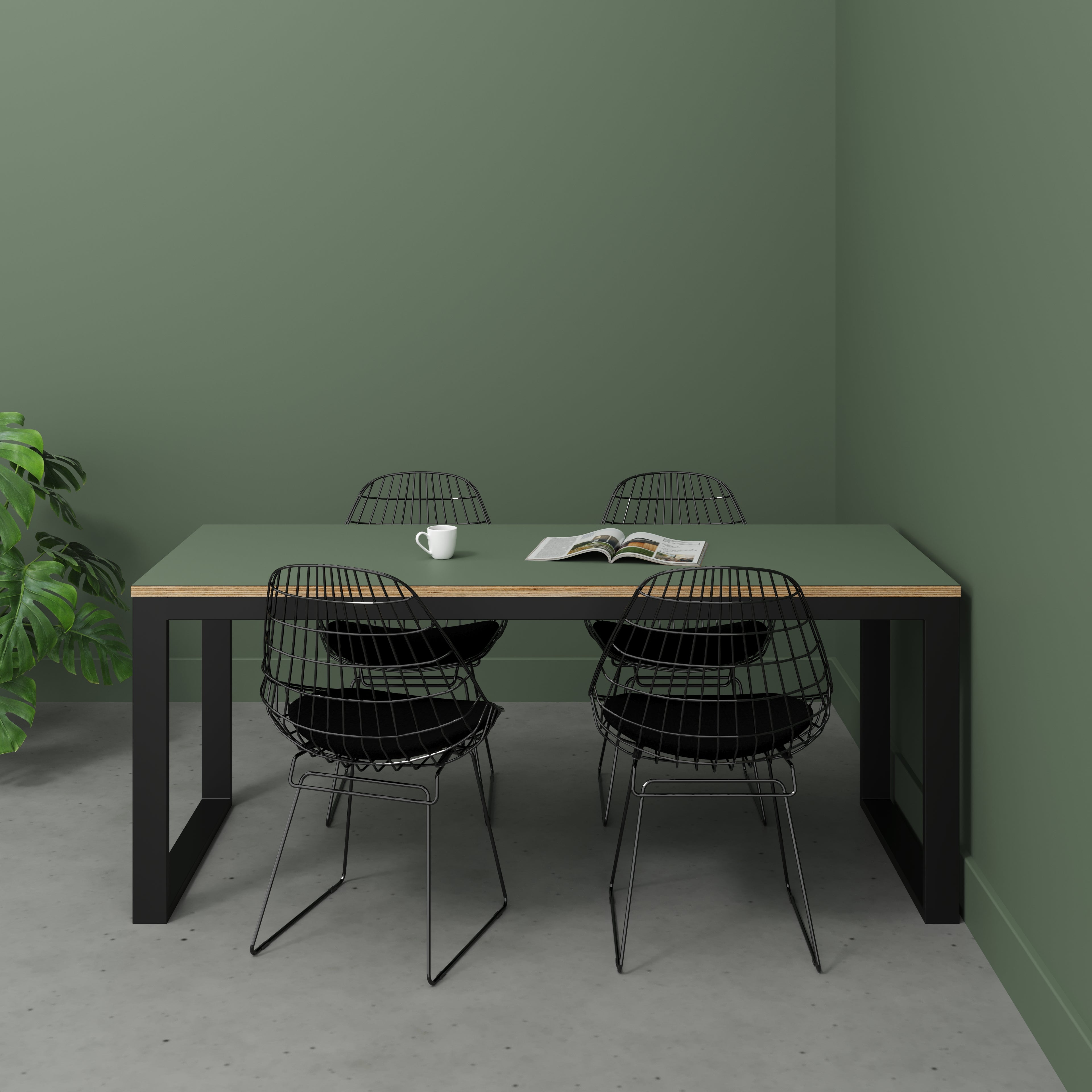 Table with Black Industrial Frame - Formica Green Slate - 1800(w) x 745(d) x 735(h)