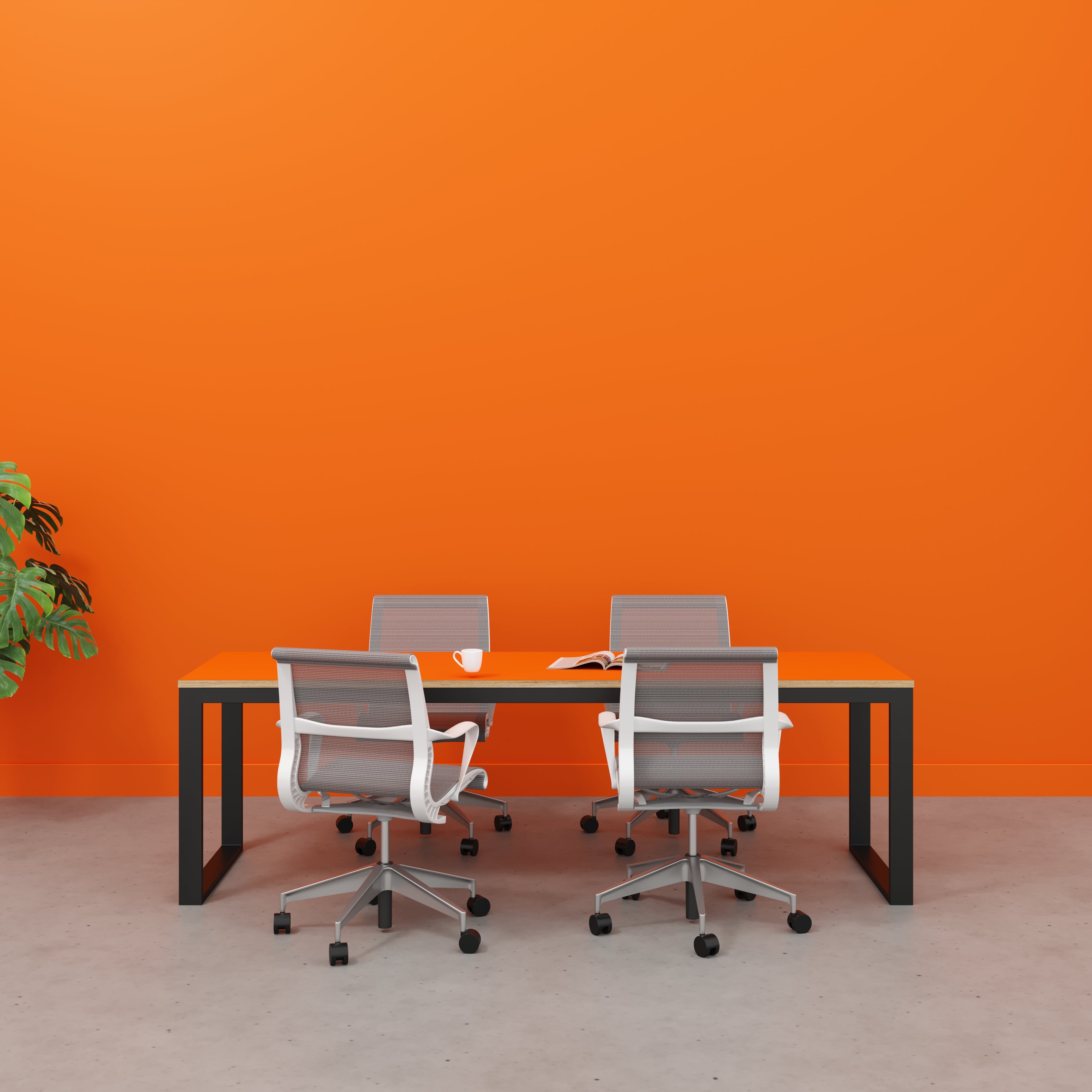 Table with Black Industrial Frame - Formica Levante Orange - 2400(w) x 745(d) x 735(h)