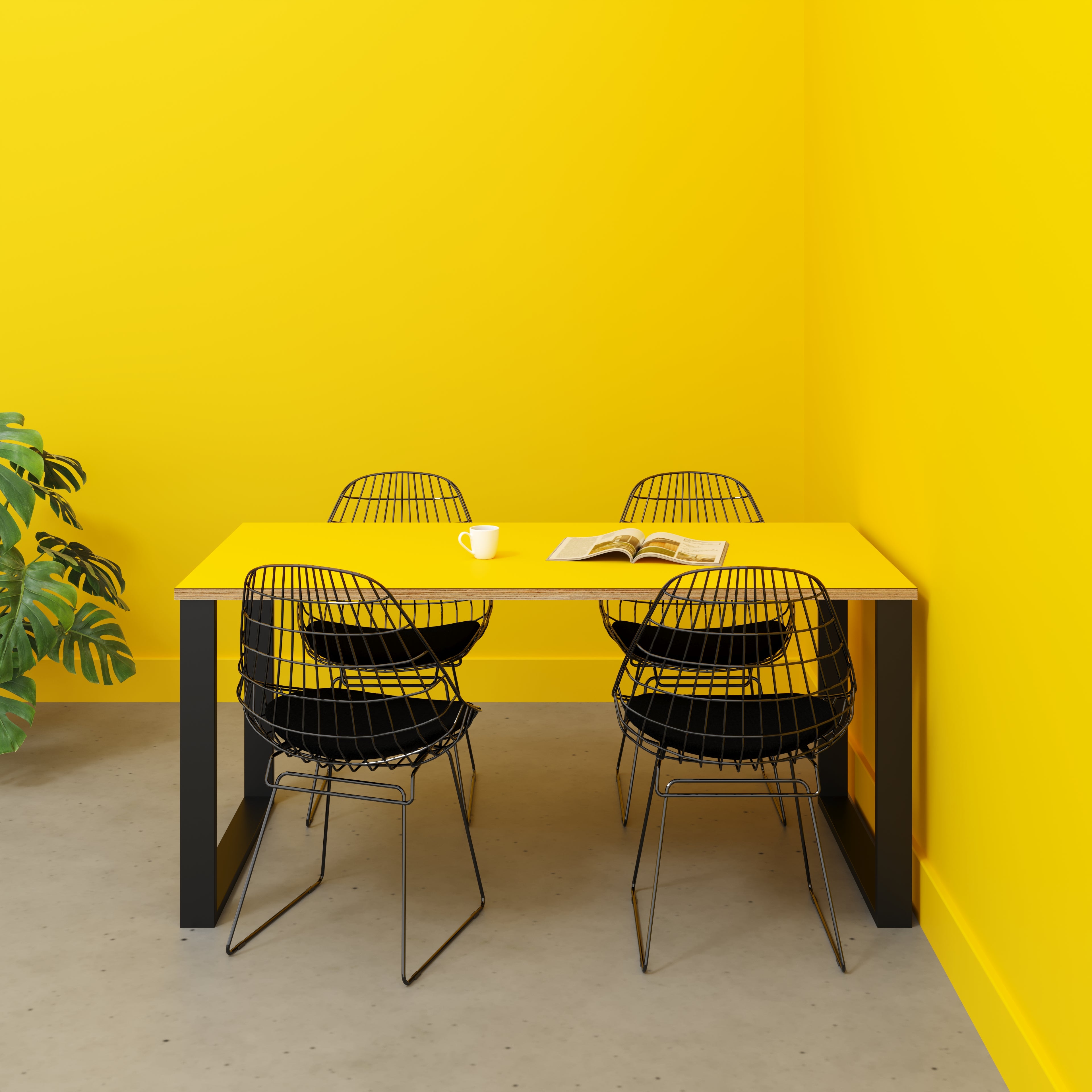 Table with Black Industrial Legs - Formica Chrome Yellow - 1600(w) x 800(d)
