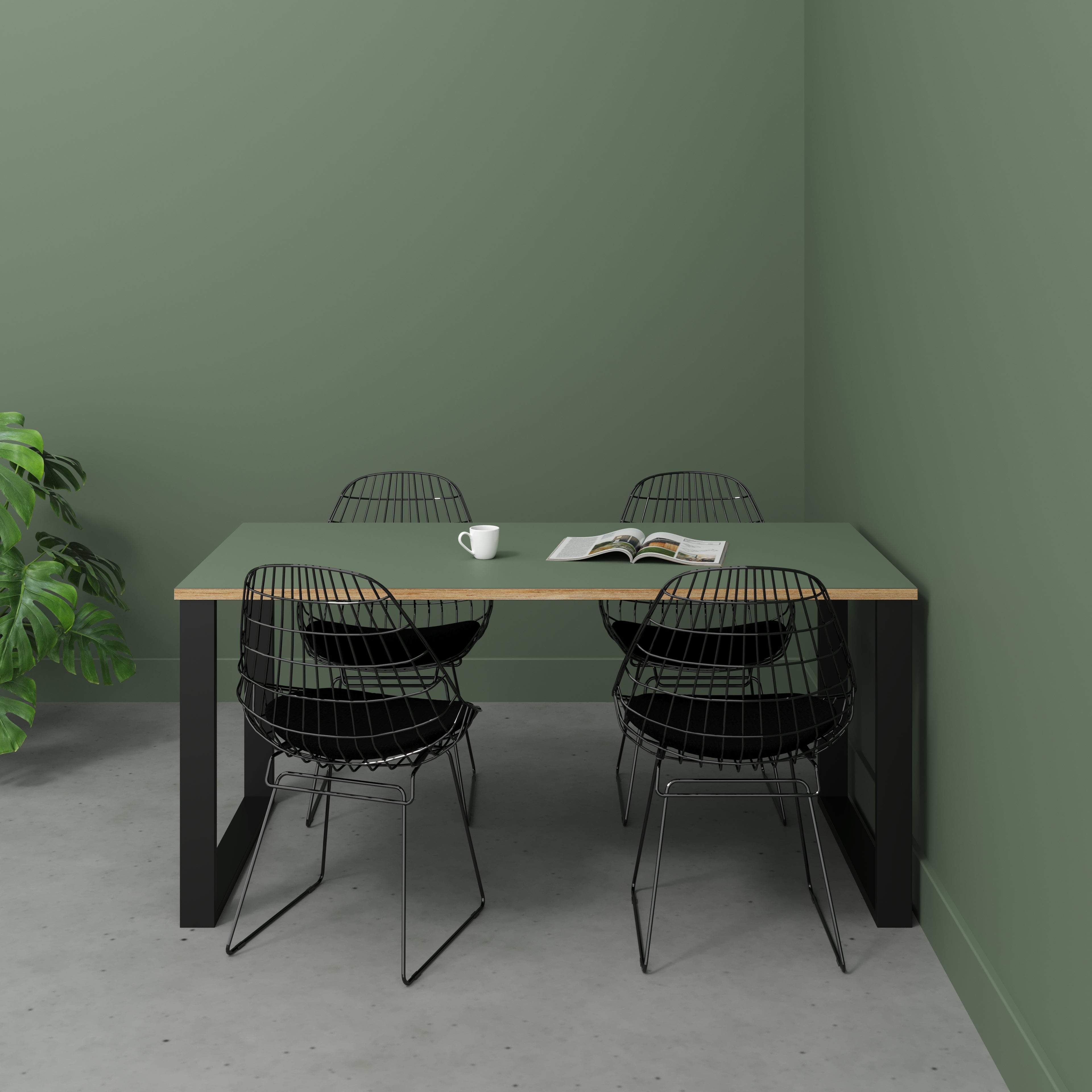 Table with Black Industrial Legs - Formica Green Slate - 1600(w) x 800(d)