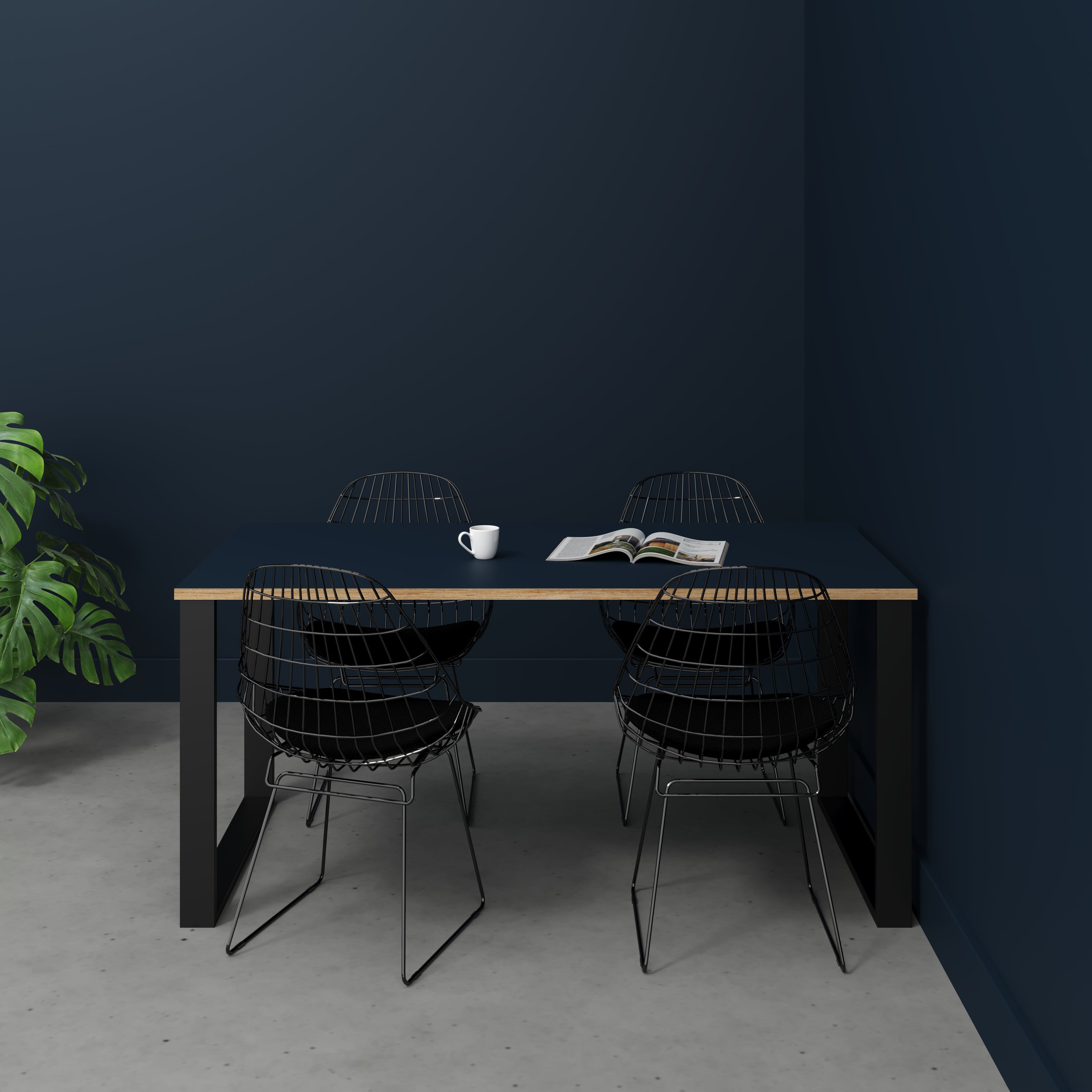 Table with Black Industrial Legs - Formica Night Sea Blue - 1600(w) x 800(d)