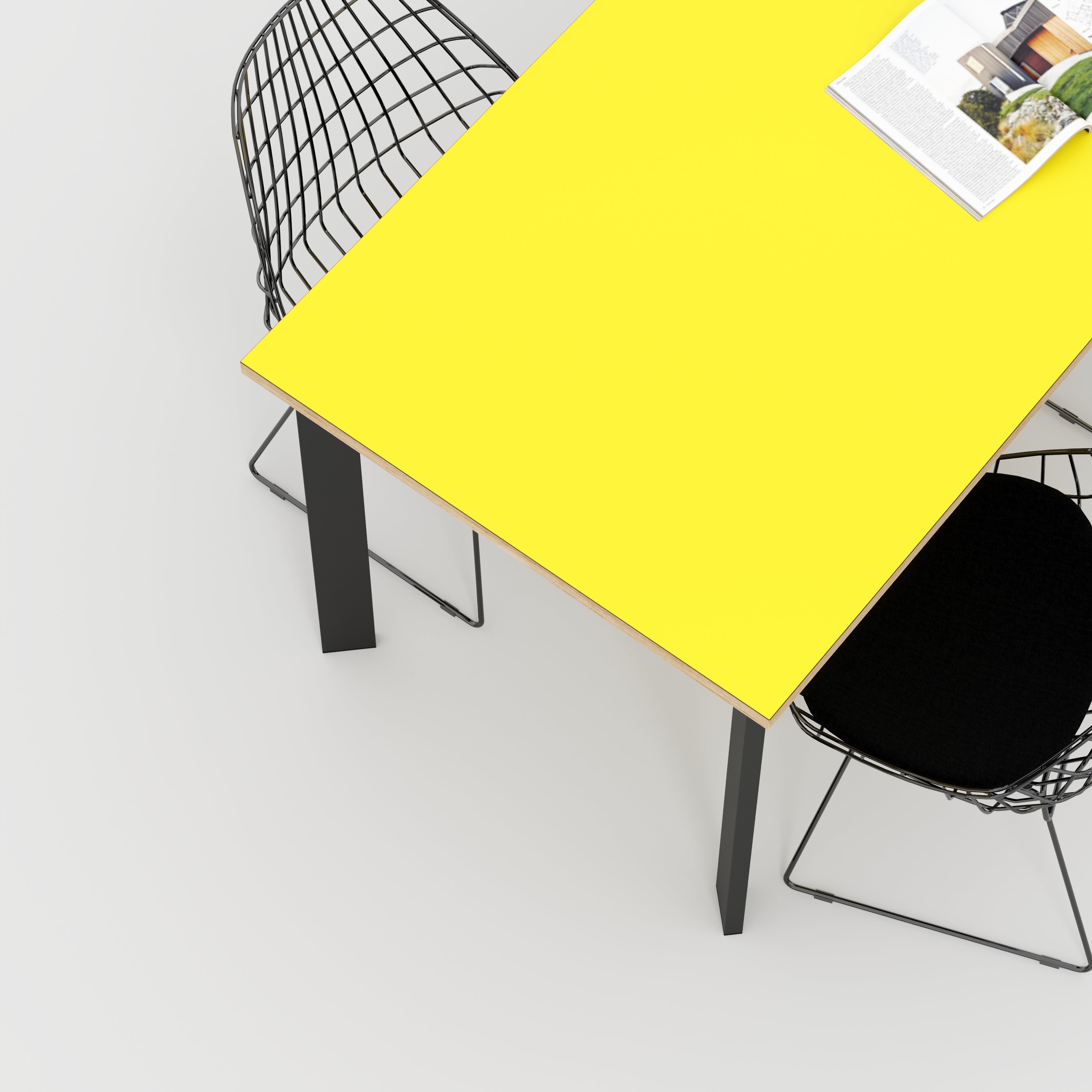 Table with Black Rectangular Single Pin Legs - Formica Chrome Yellow - 1600(w) x 800(d) x 735(h)