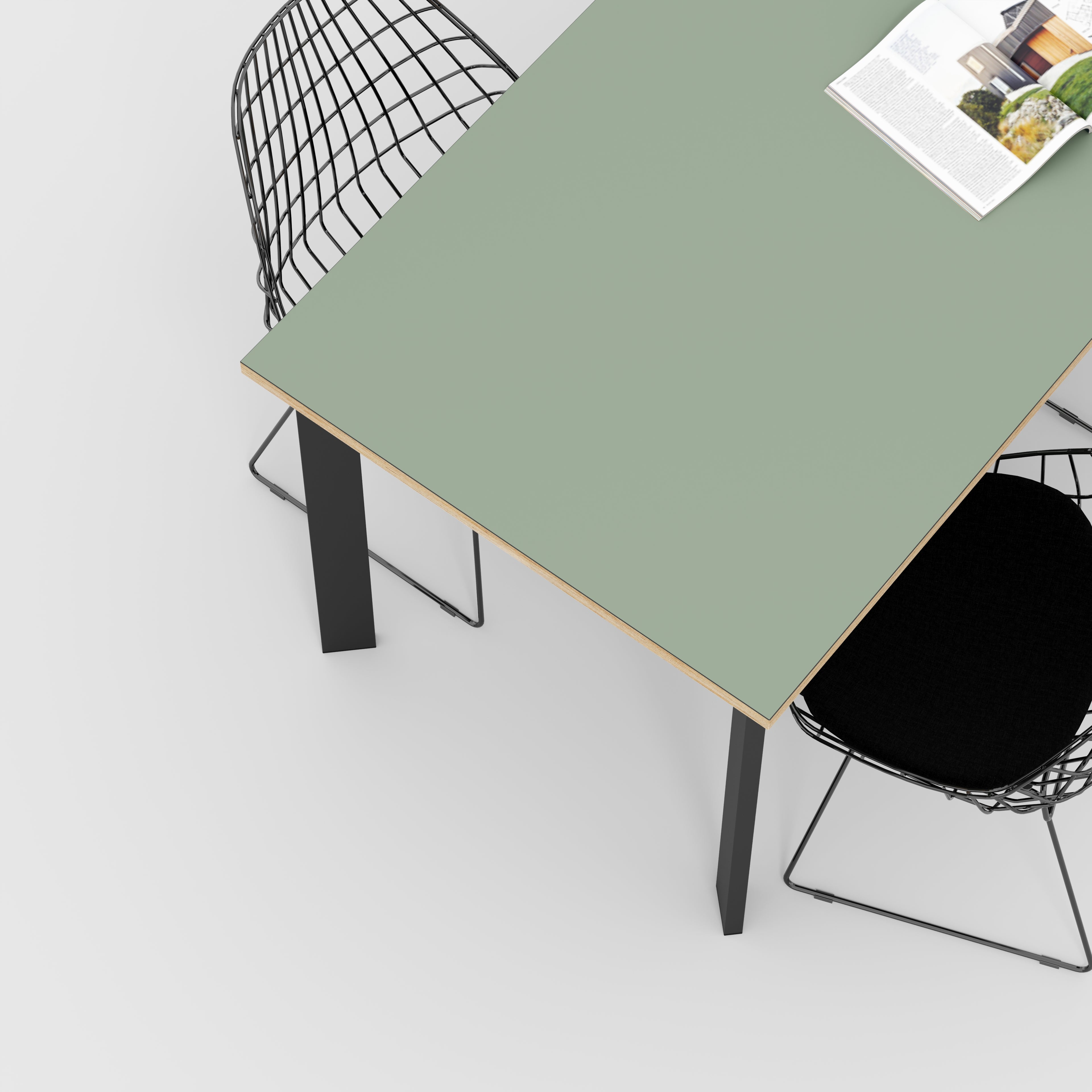 Table with Black Rectangular Single Pin Legs - Formica Green Slate - 1600(w) x 800(d) x 735(h)