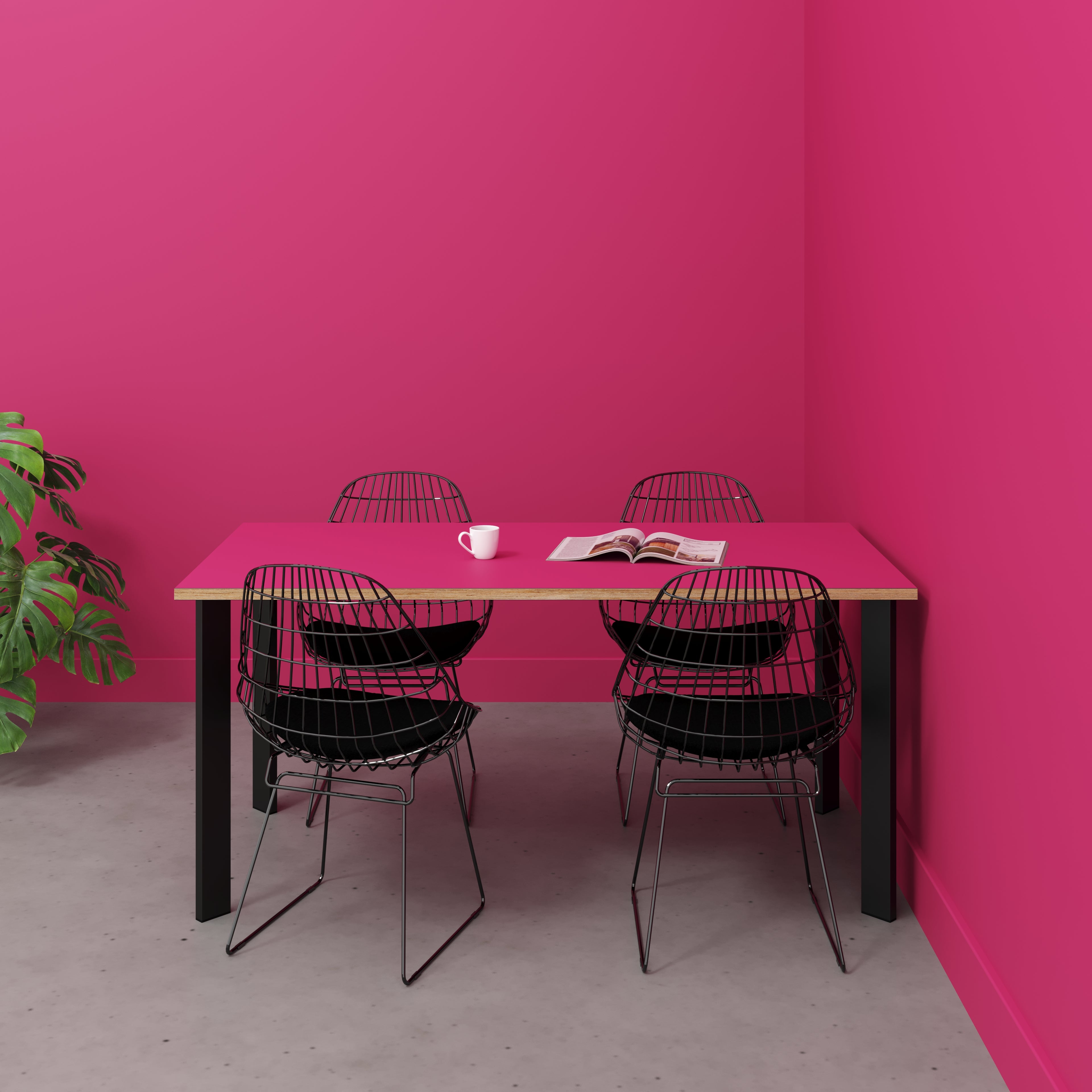 Table with Black Rectangular Single Pin Legs - Formica Juicy Pink - 1600(w) x 800(d) x 735(h)