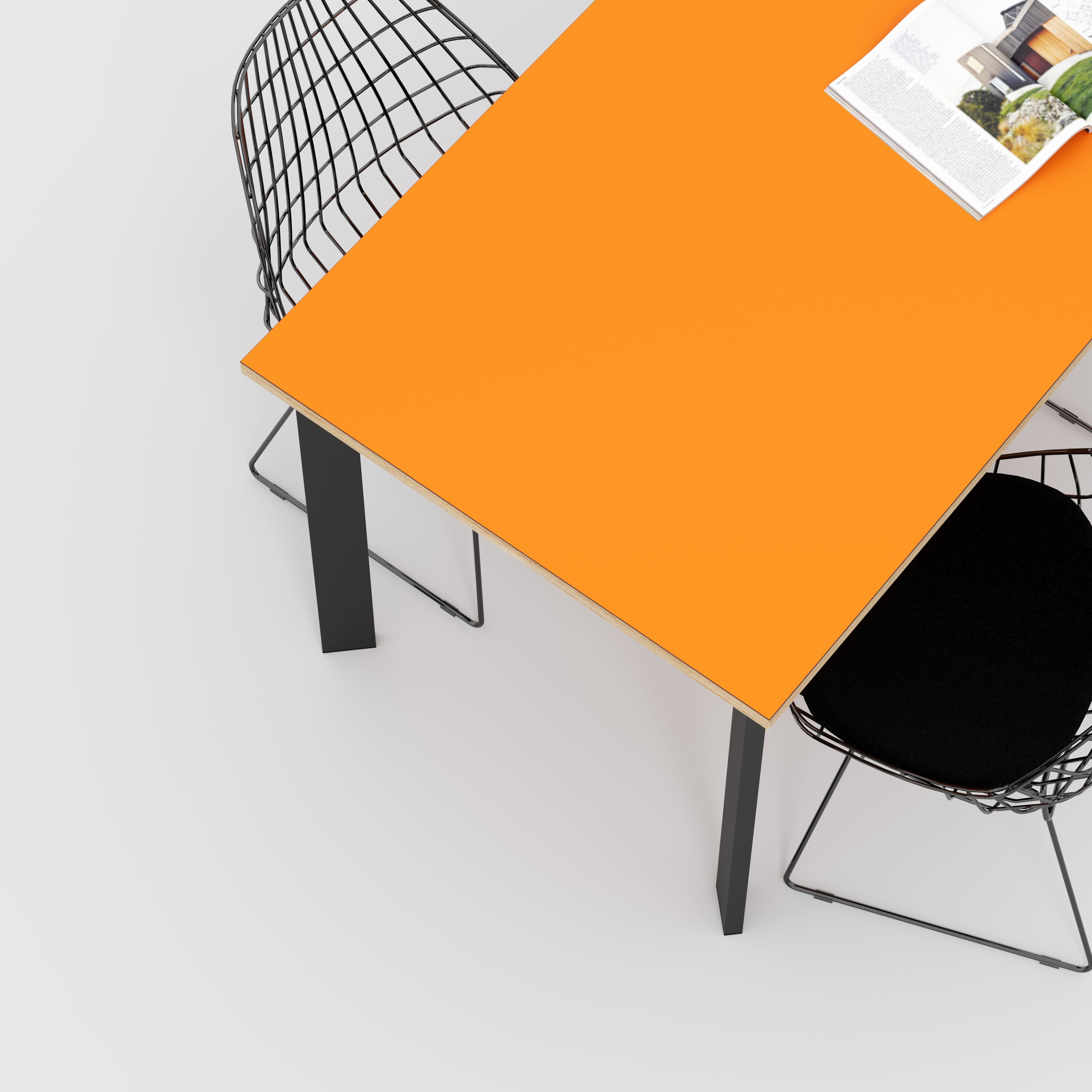 Table with Black Rectangular Single Pin Legs - Formica Levante Orange - 1600(w) x 800(d) x 735(h)