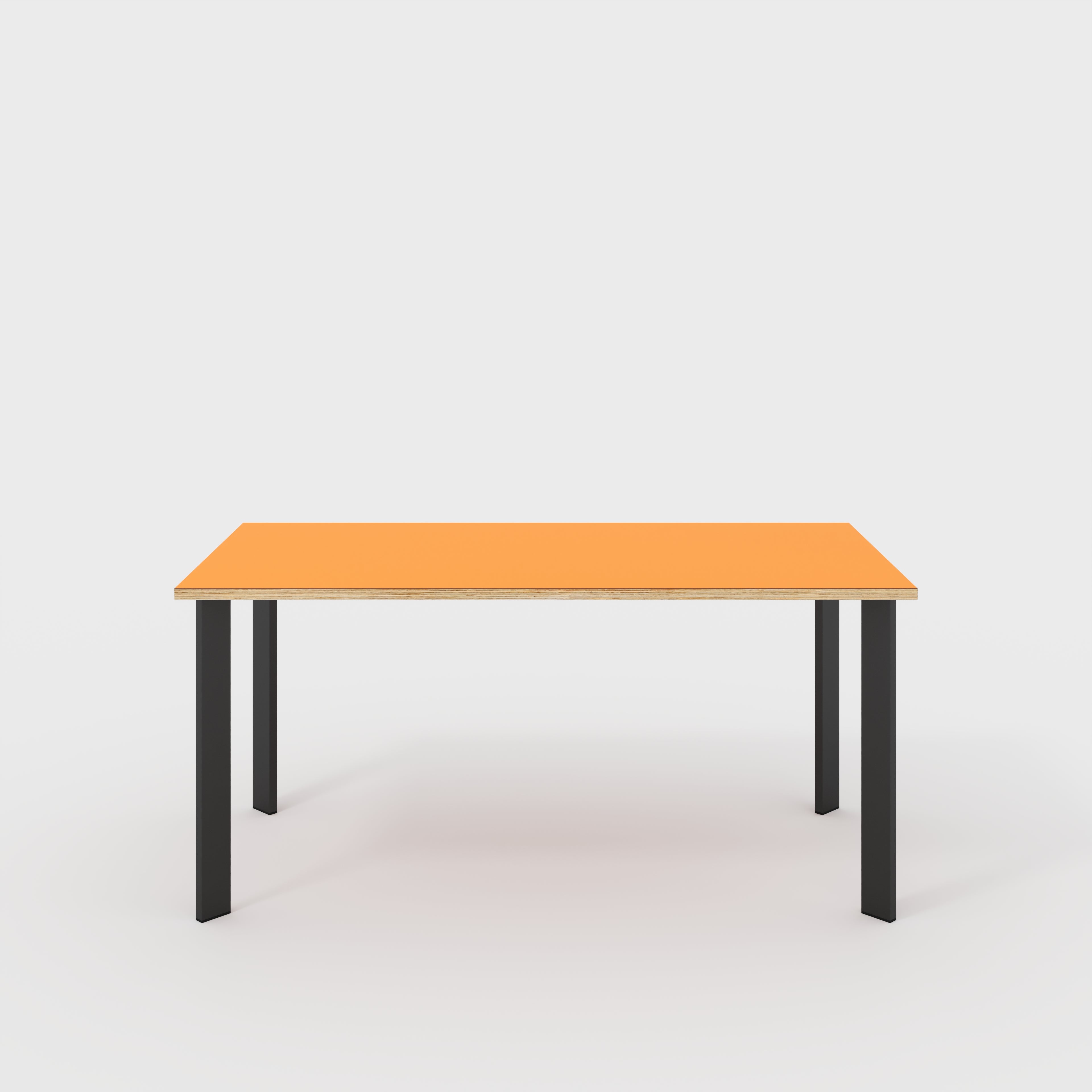 Table with Black Rectangular Single Pin Legs - Formica Levante Orange - 1600(w) x 800(d) x 735(h)