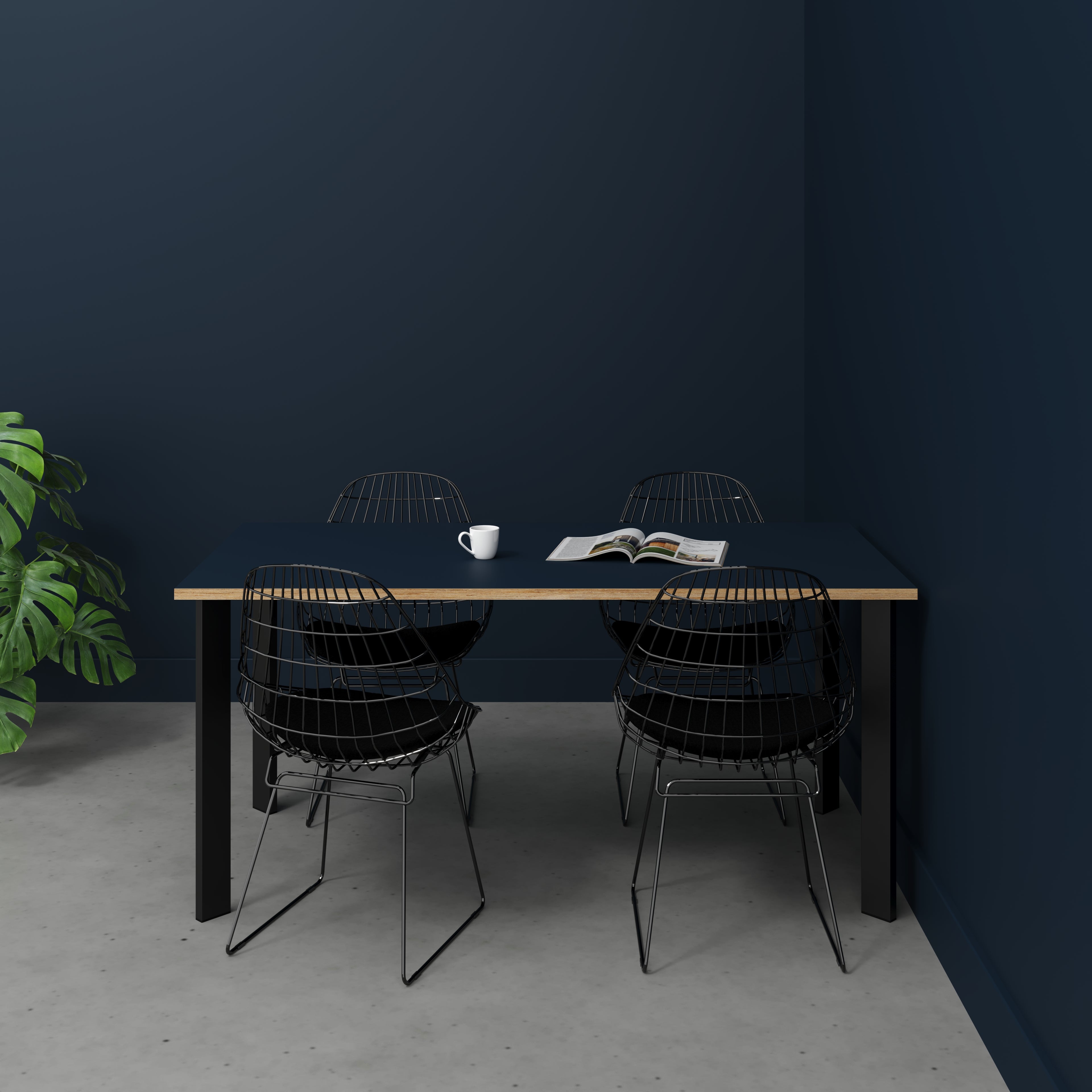 Table with Black Rectangular Single Pin Legs - Formica Night Sea Blue - 1600(w) x 800(d) x 735(h)