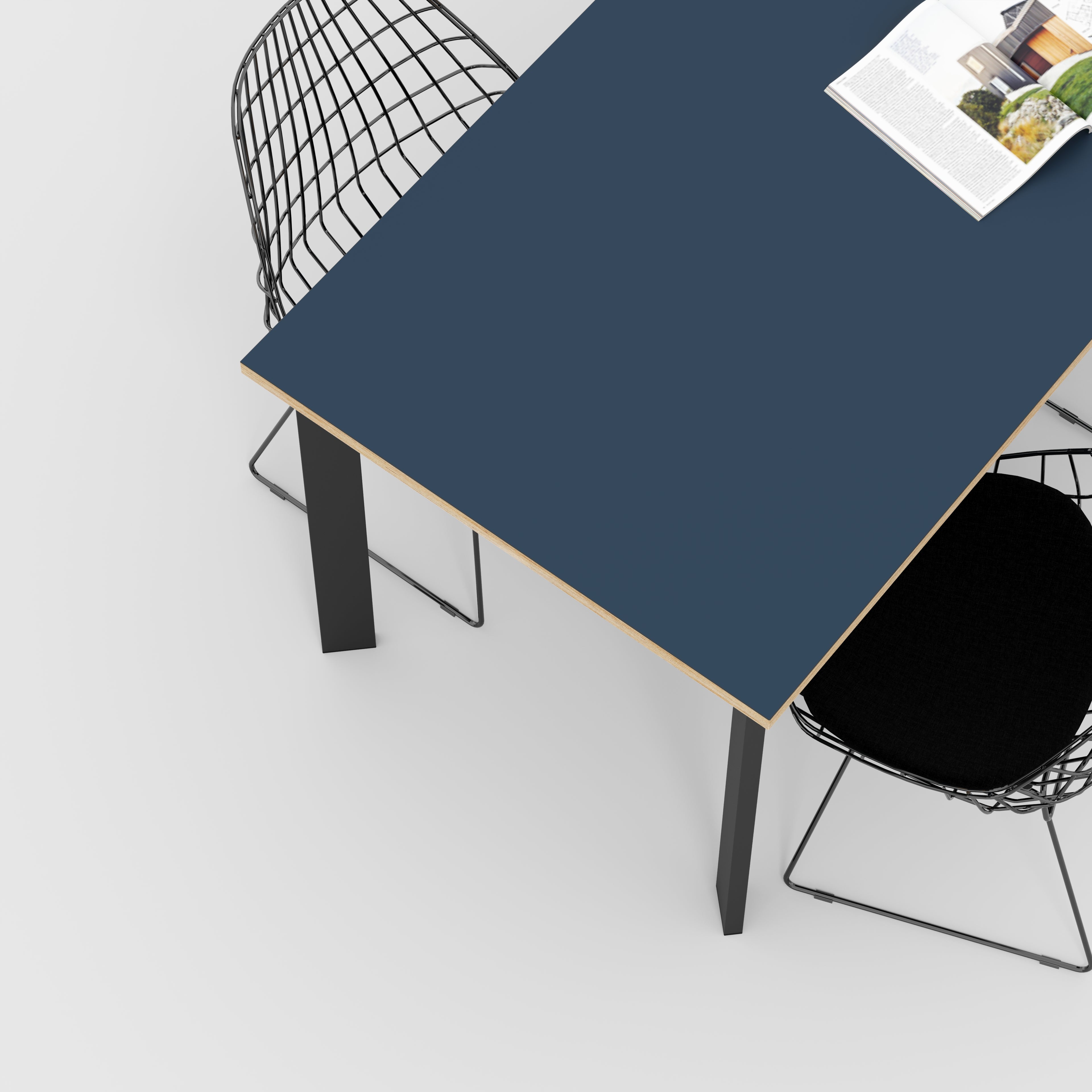 Table with Black Rectangular Single Pin Legs - Formica Night Sea Blue - 1600(w) x 800(d) x 735(h)