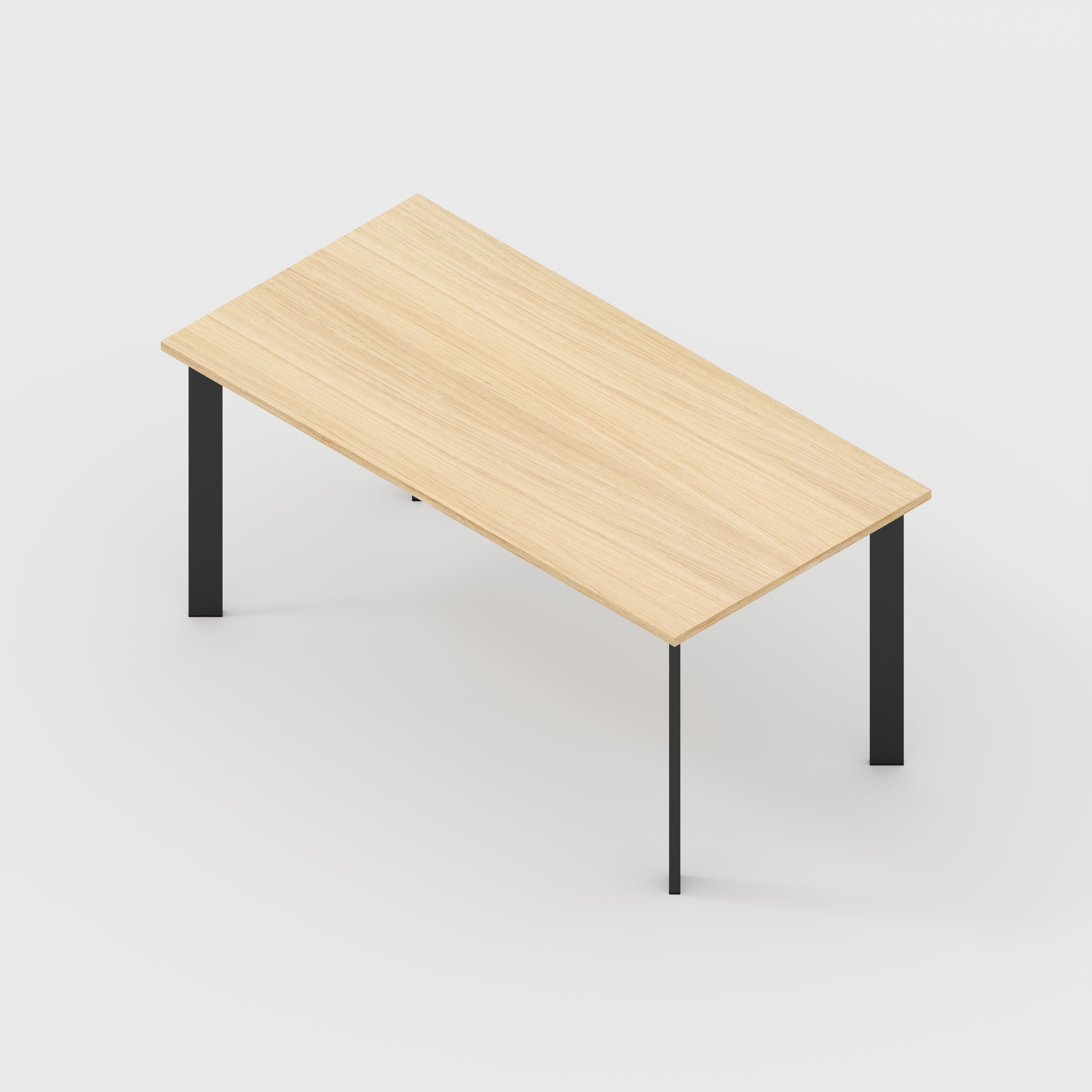 Table with Black Rectangular Single Pin Legs - Plywood Oak - 1600(w) x 800(d) x 735(h)