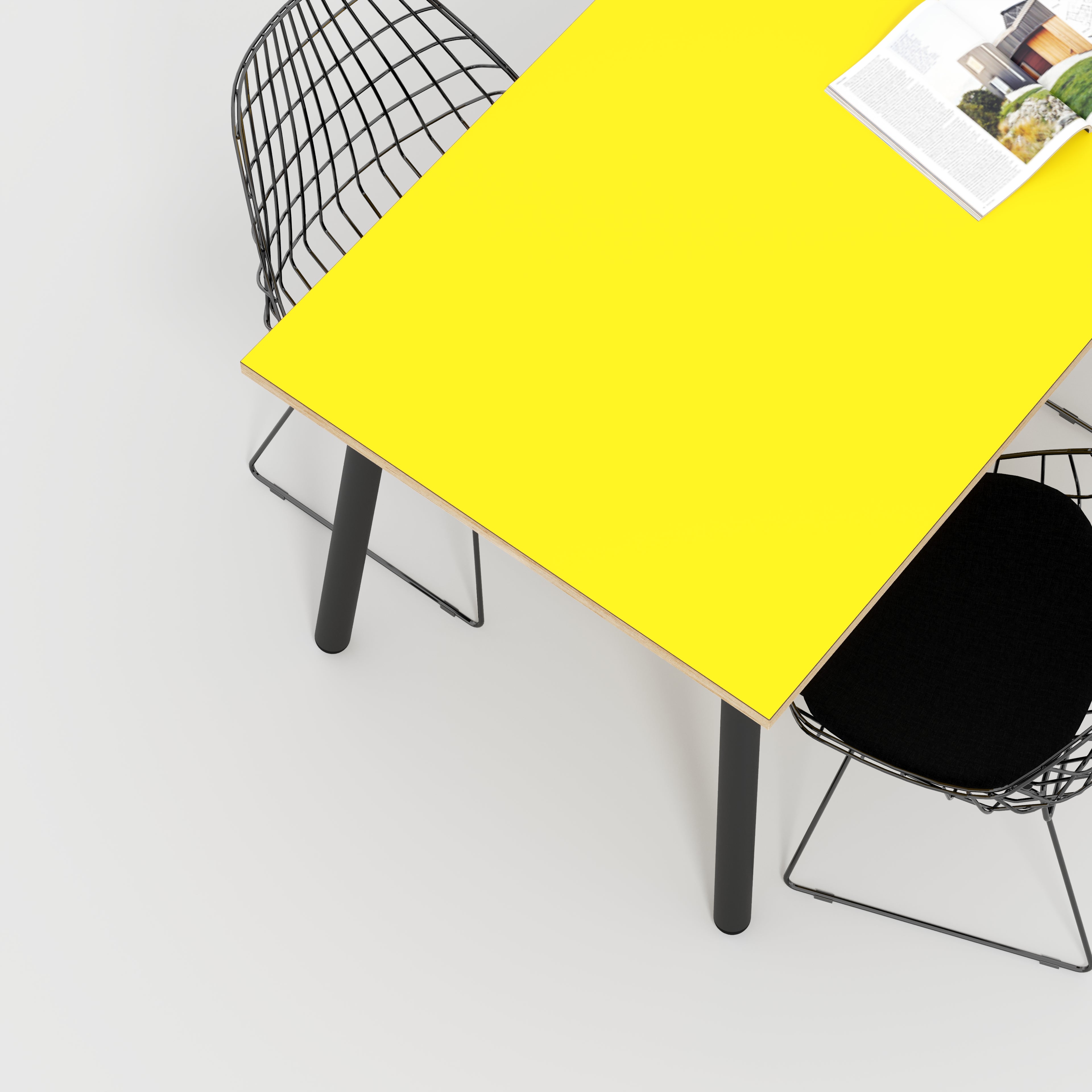 Table with Black Round Single Pin Legs - Formica Chrome Yellow - 1600(w) x 735(h)