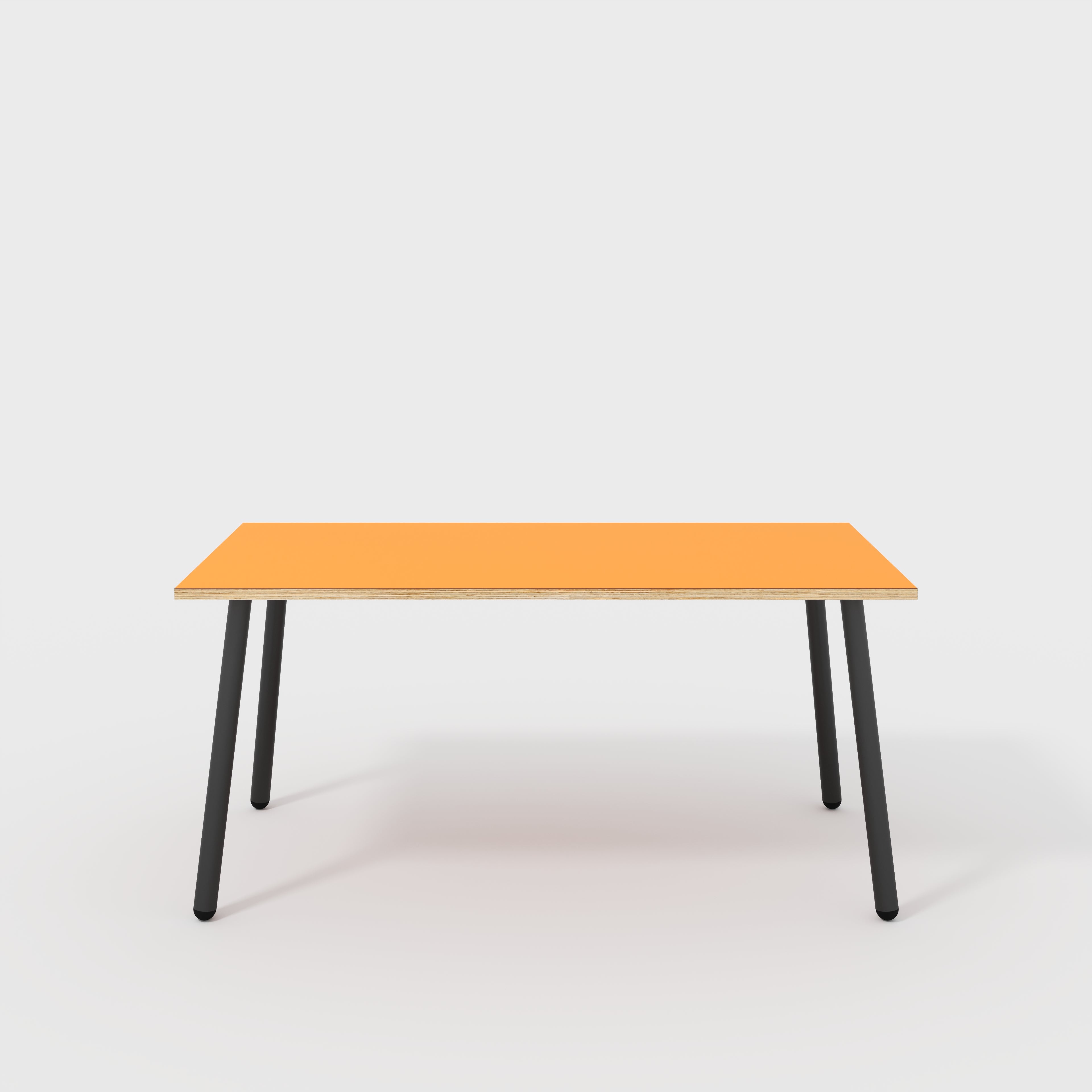 Table with Black Round Single Pin Legs - Formica Levante Orange - 1600(w) x 800(d) x 735(h)