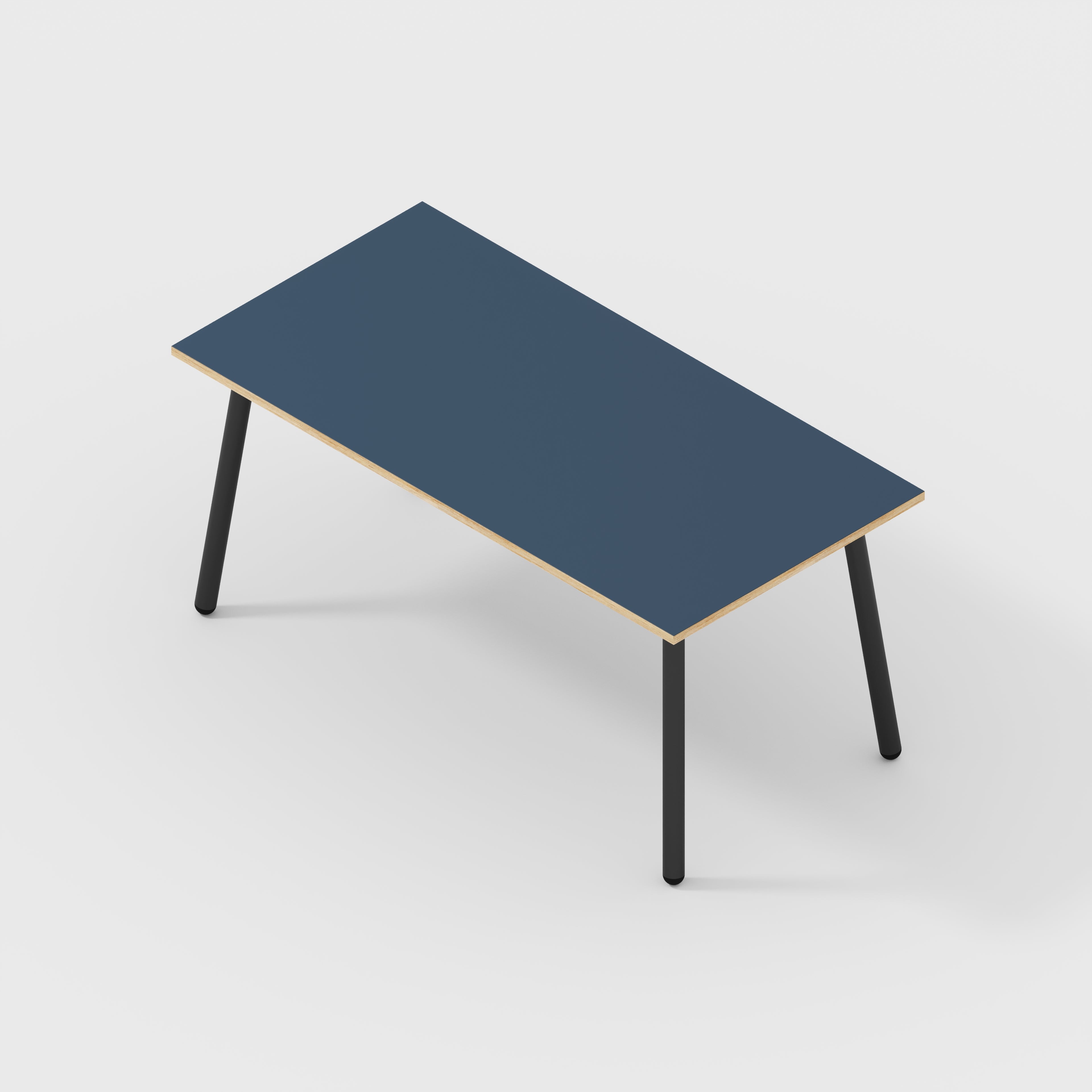 Table with Black Round Single Pin Legs - Formica Night Sea Blue - 1600(w) x 800(d) x 735(h)