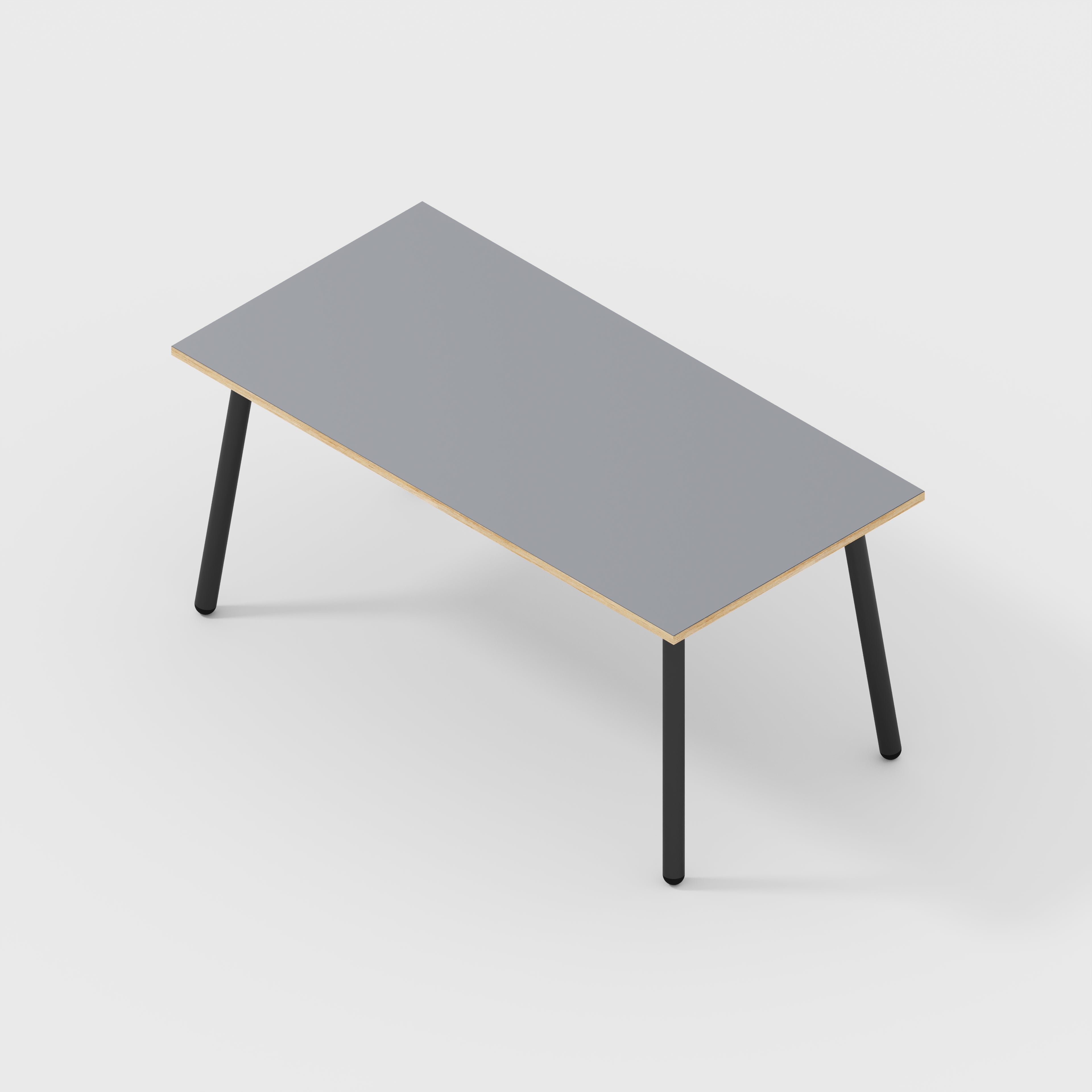 Table with Black Round Single Pin Legs - Formica Tornado Grey - 1600(w) x 800(d) x 735(h)